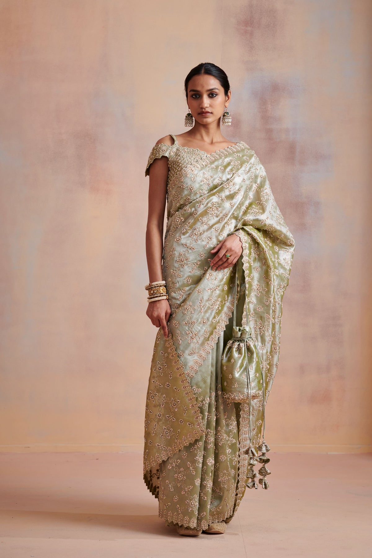 Moss green tissue saree