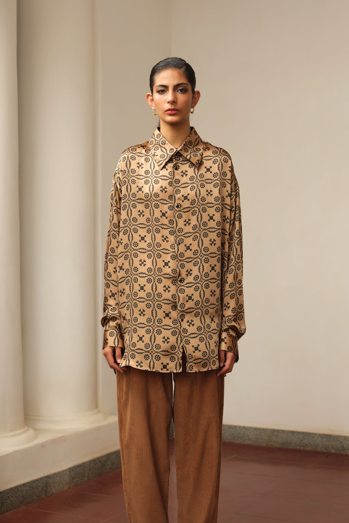 Brown Printed Silk Shirt