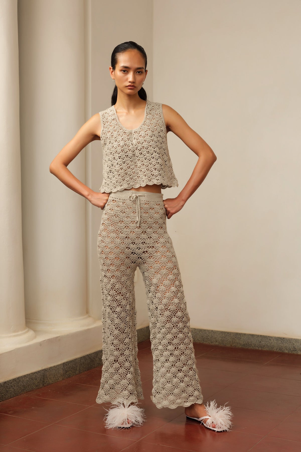 Scallops Top and Trouser in Grey White