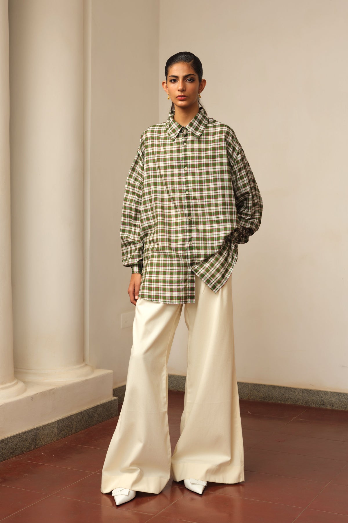 Silk Cotton Plaid Shirt and Trouser
