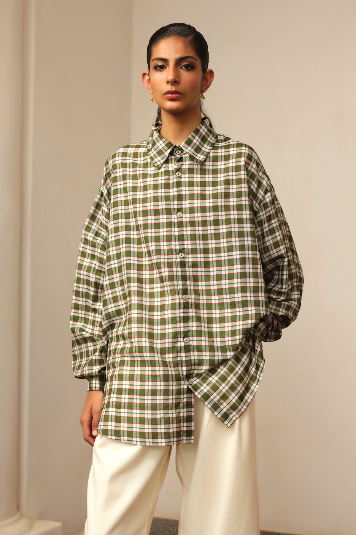 Silk Cotton Plaid Shirt and Trouser