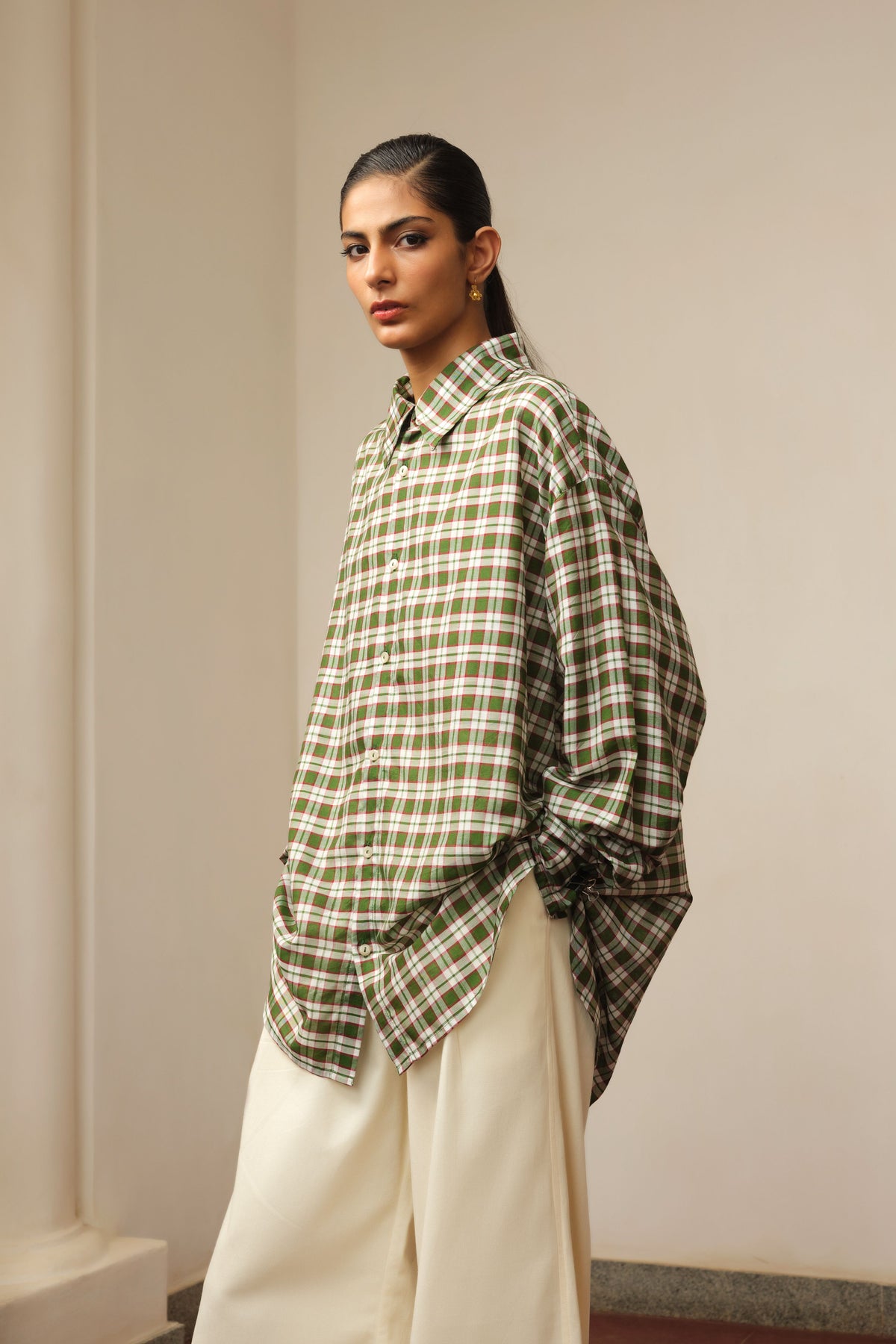 Silk Cotton Plaid Shirt