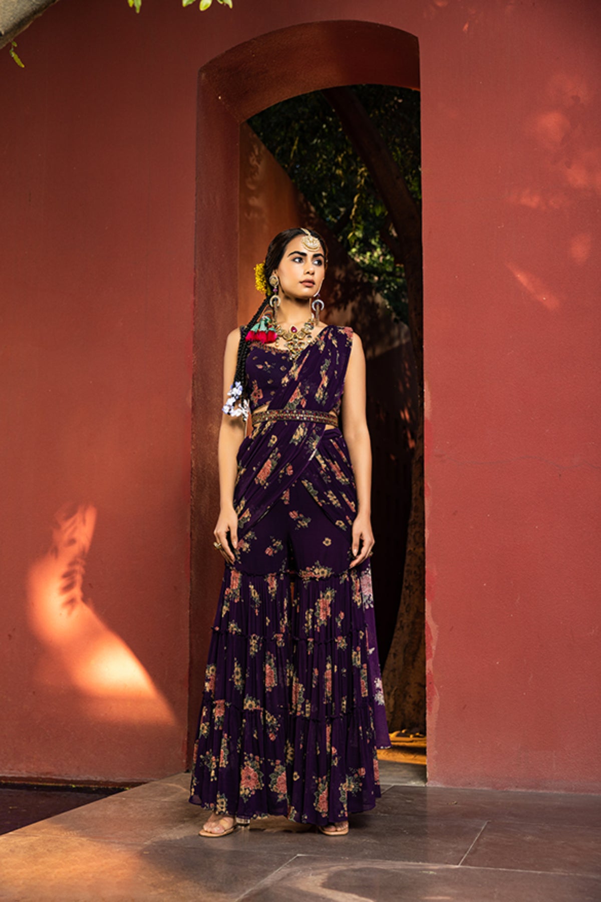 Arisha pre-draped gharara saree