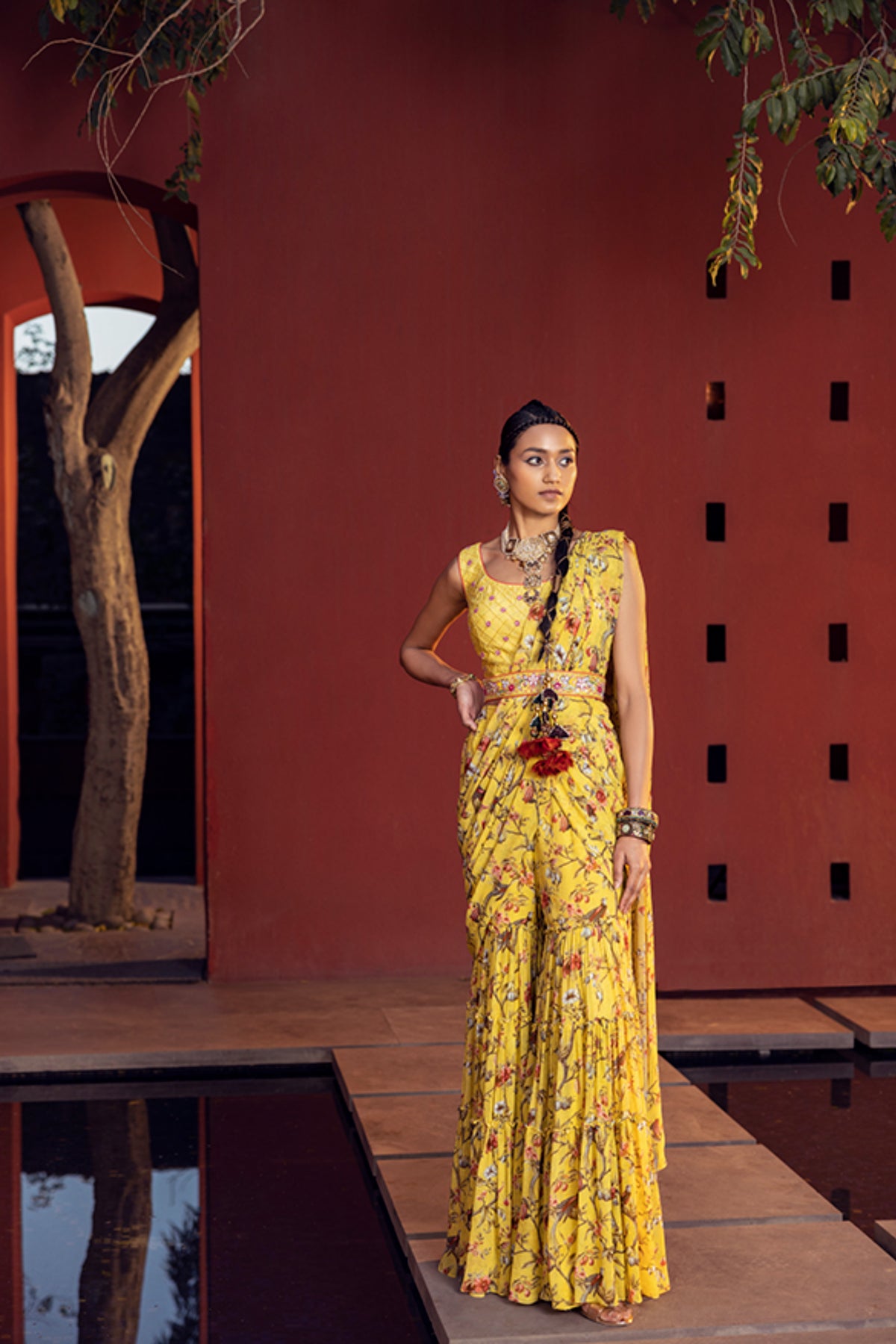 Aksa pre-draped gharara saree