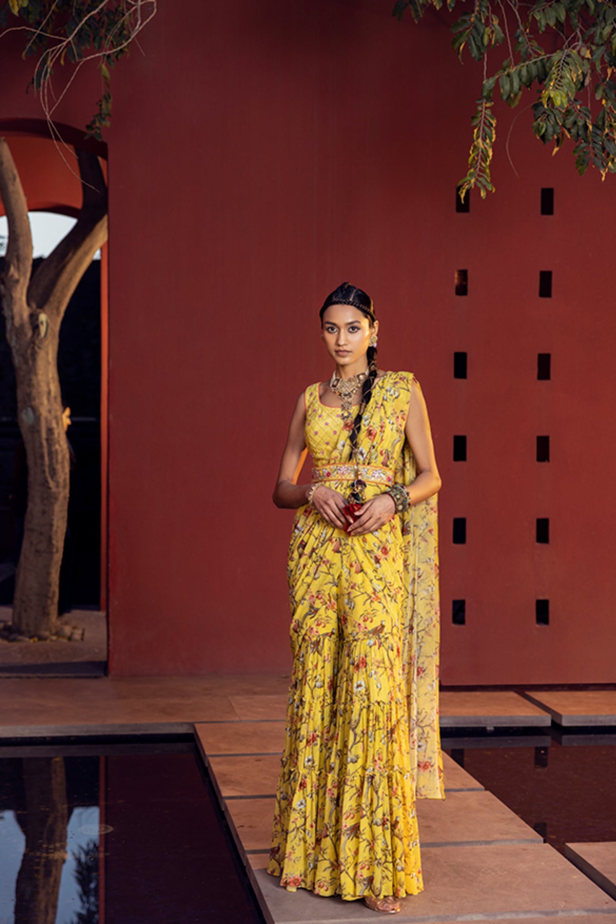 Aksa pre-draped gharara saree