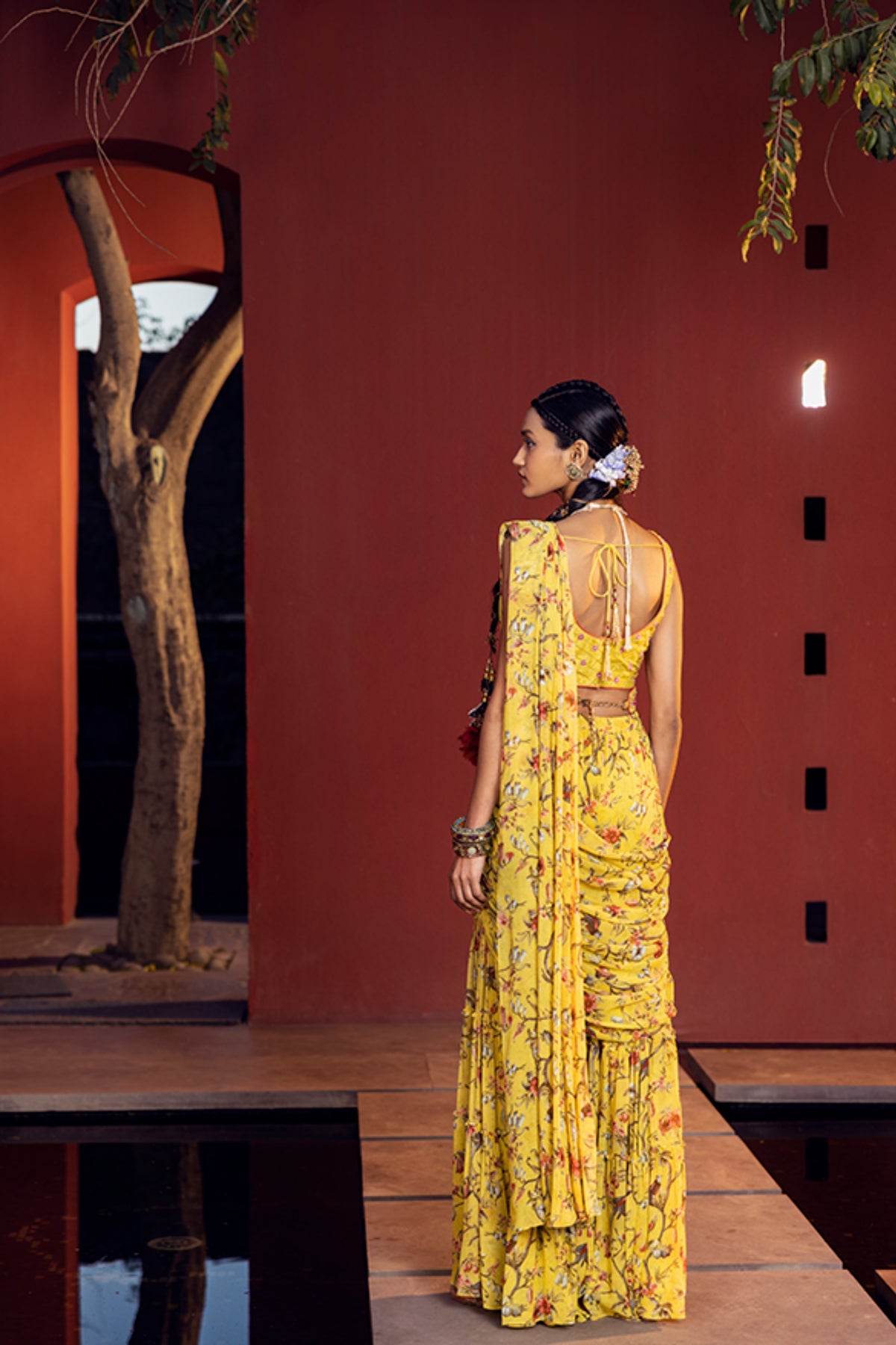 Aksa pre-draped gharara saree