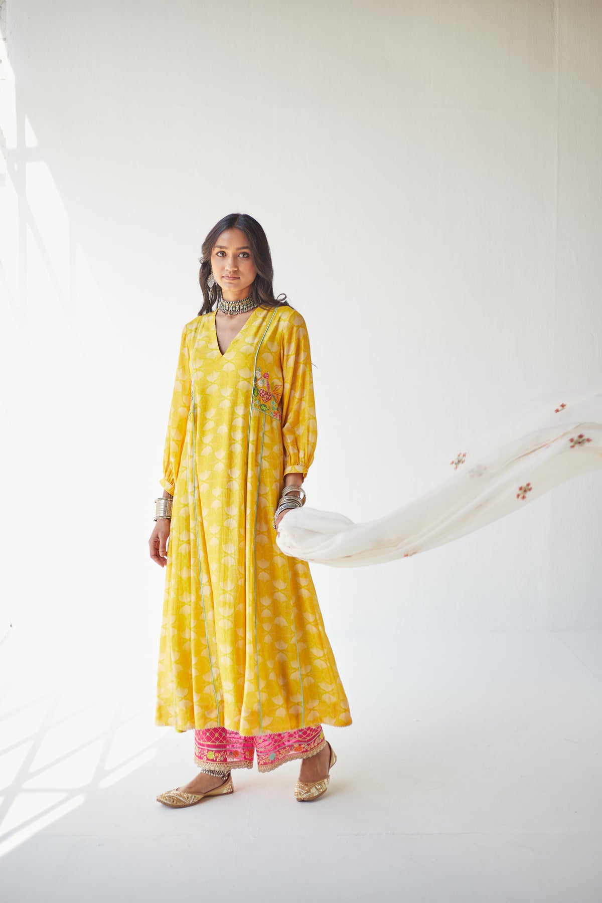 Yellow Side Kali Kurta Set