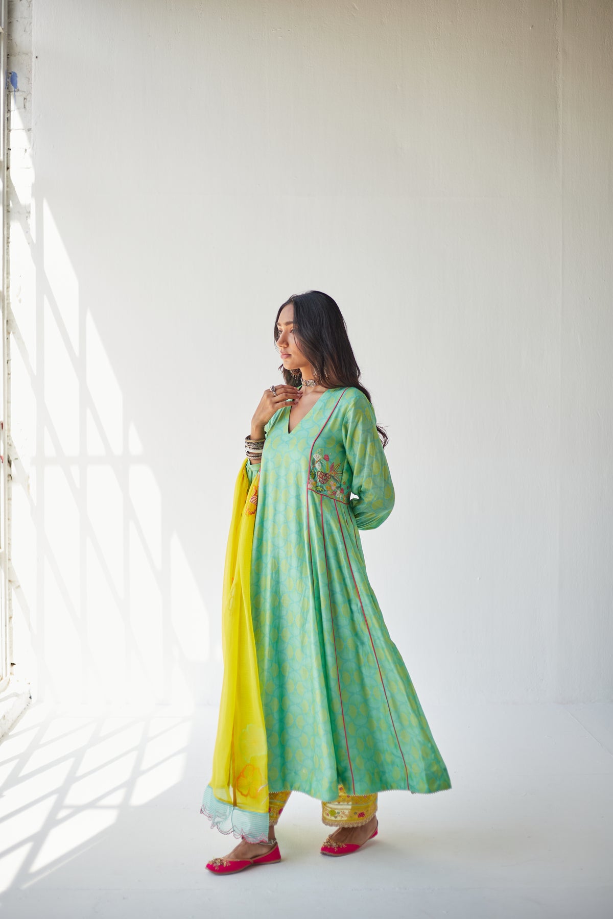 Sea Green Side Kali Kurta Set