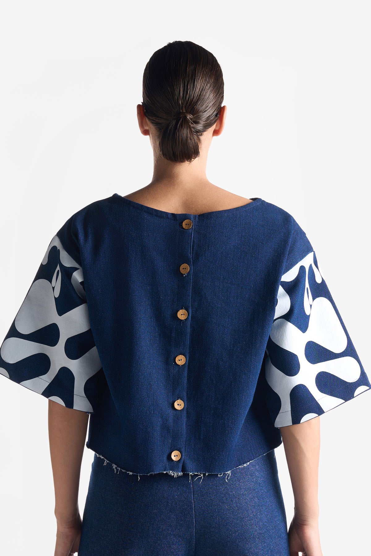 Denim Blanc Abstract Top