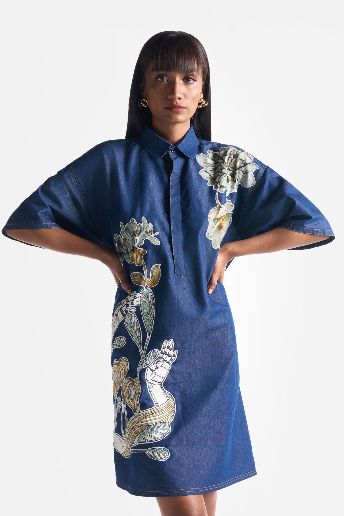 Denim Embroidered Shirt Dress