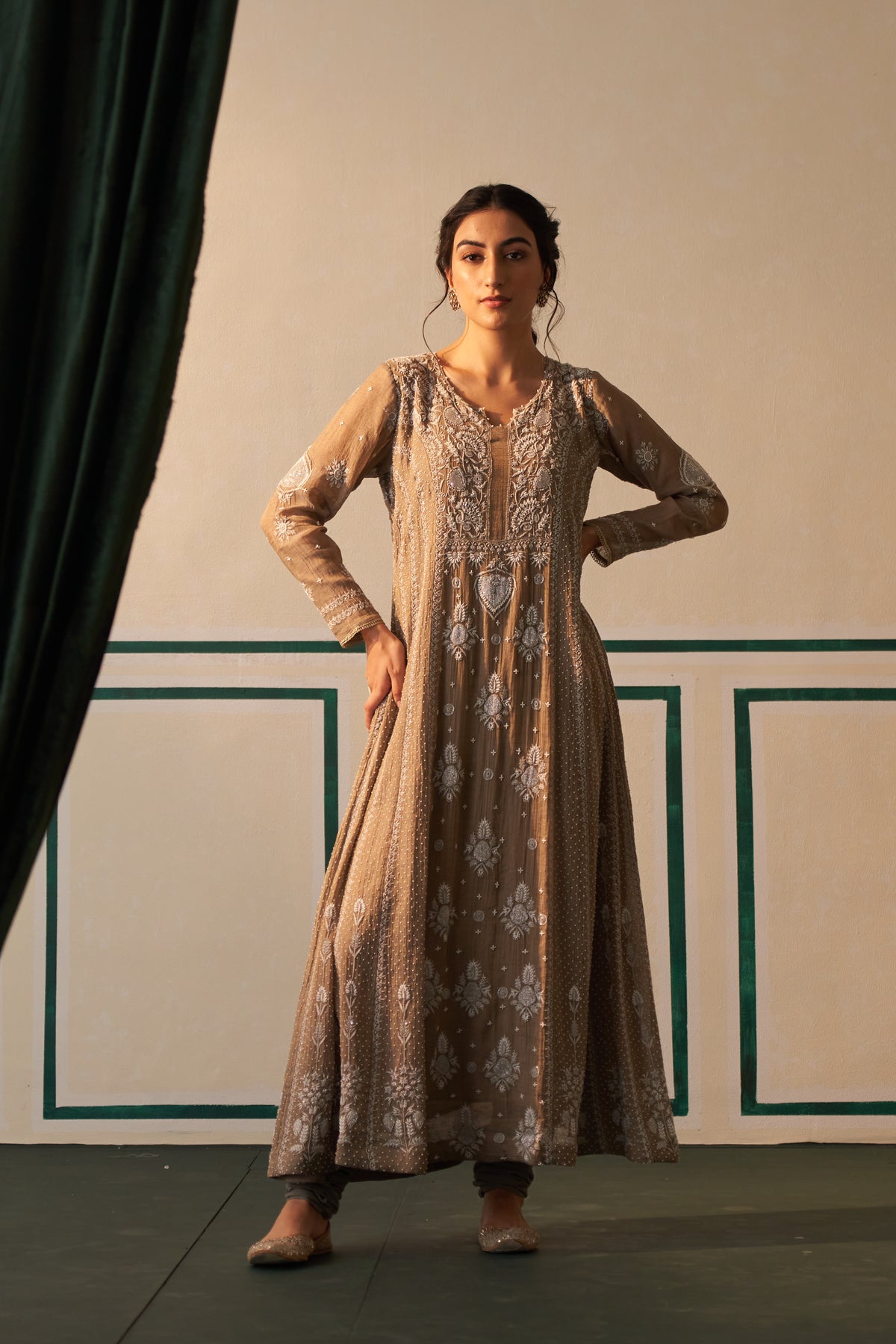 Grey Chikankari Anarkali Set