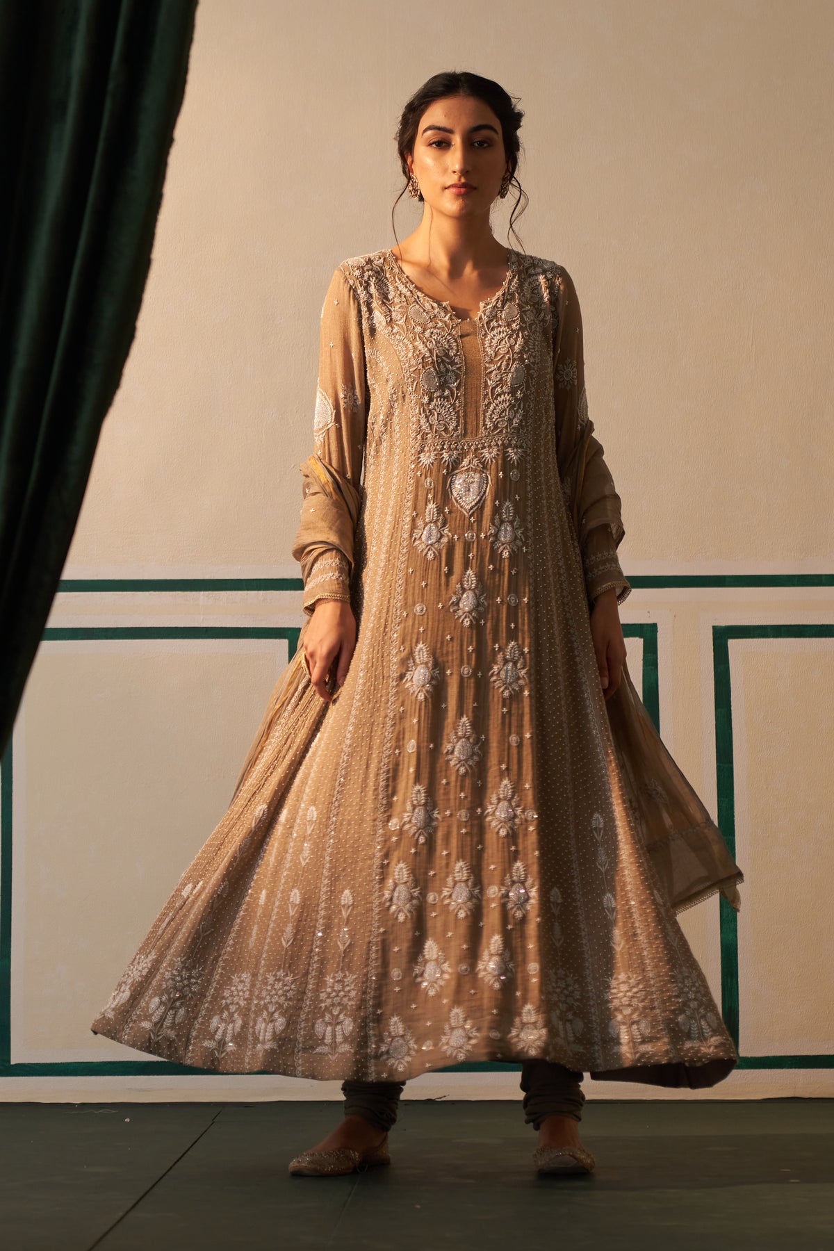 Grey Chikankari Anarkali Set