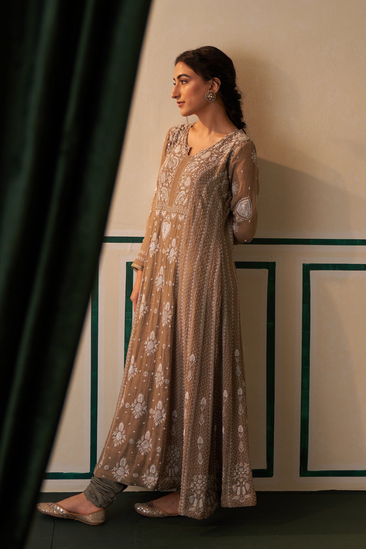 Grey Chikankari Anarkali Set