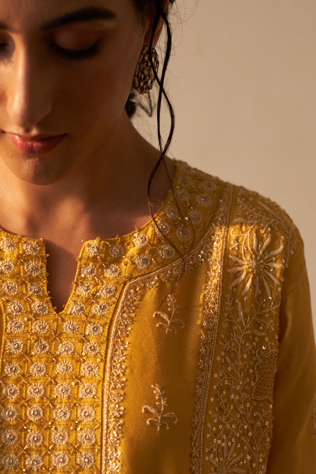 Mango Yellow Chanderi Chikankari Anarkali