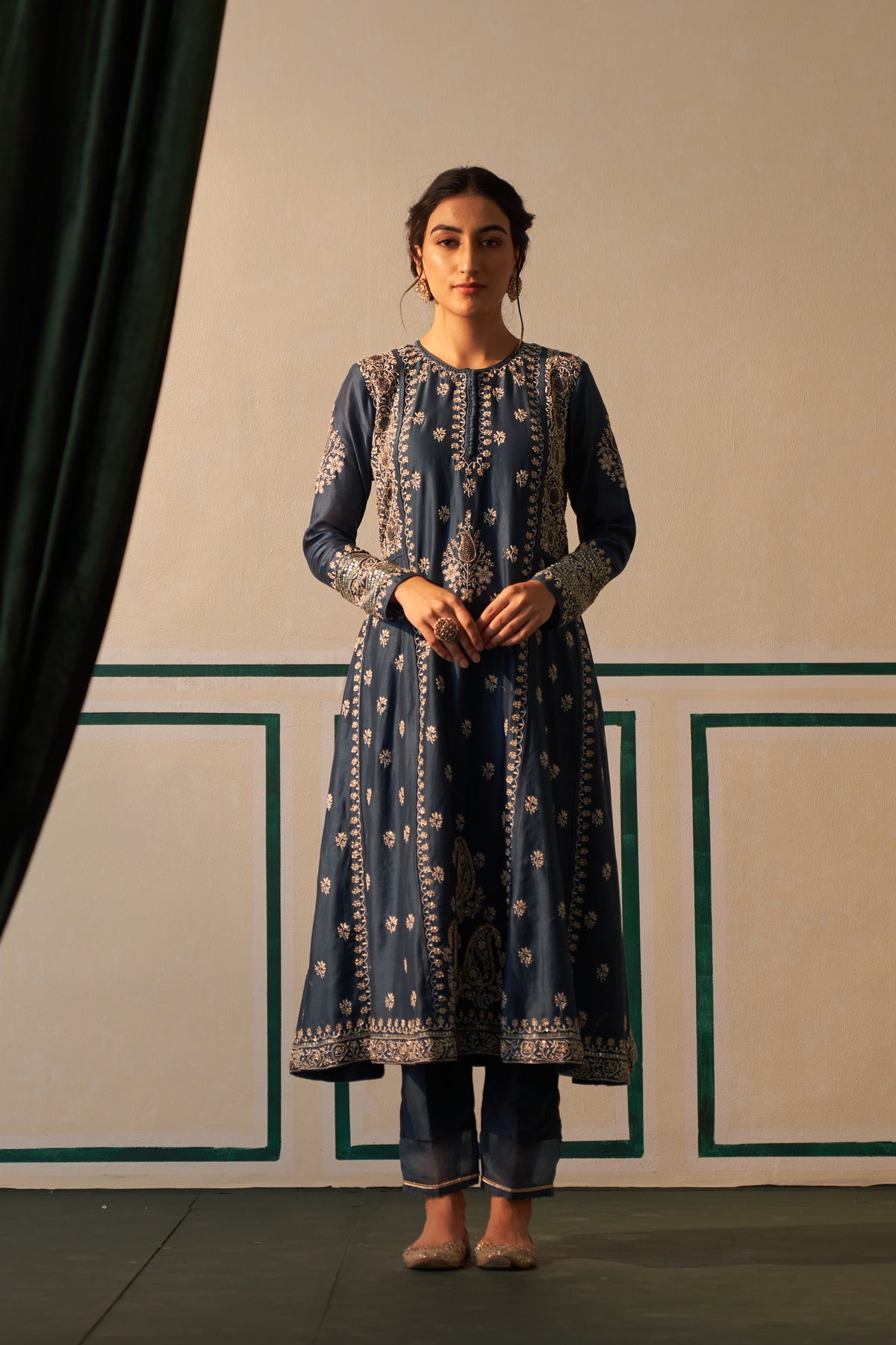 Cobalt Blue Chanderi Anarkali Set