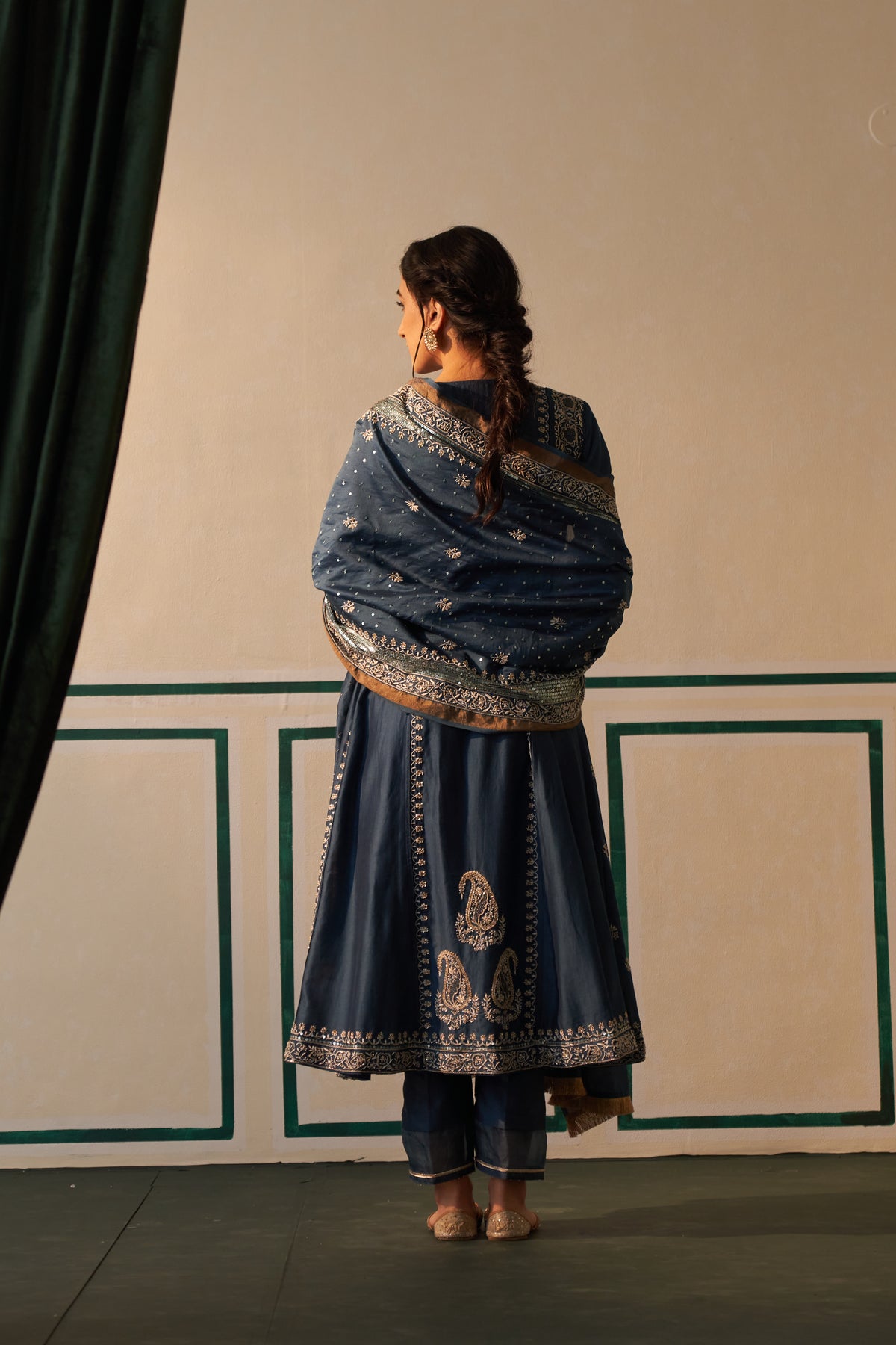 Cobalt Blue Chanderi Anarkali Set