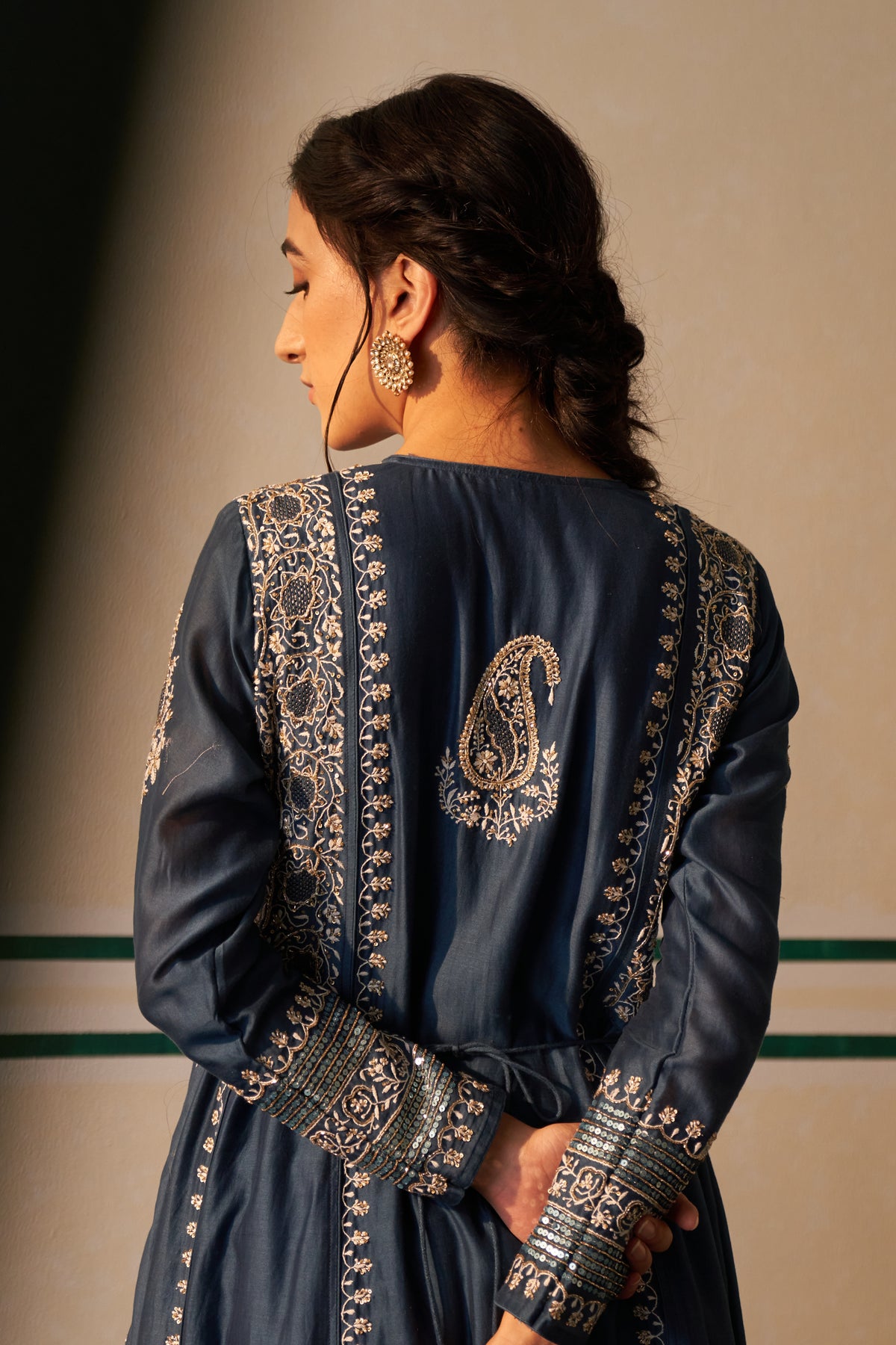 Cobalt Blue Chanderi Anarkali Set