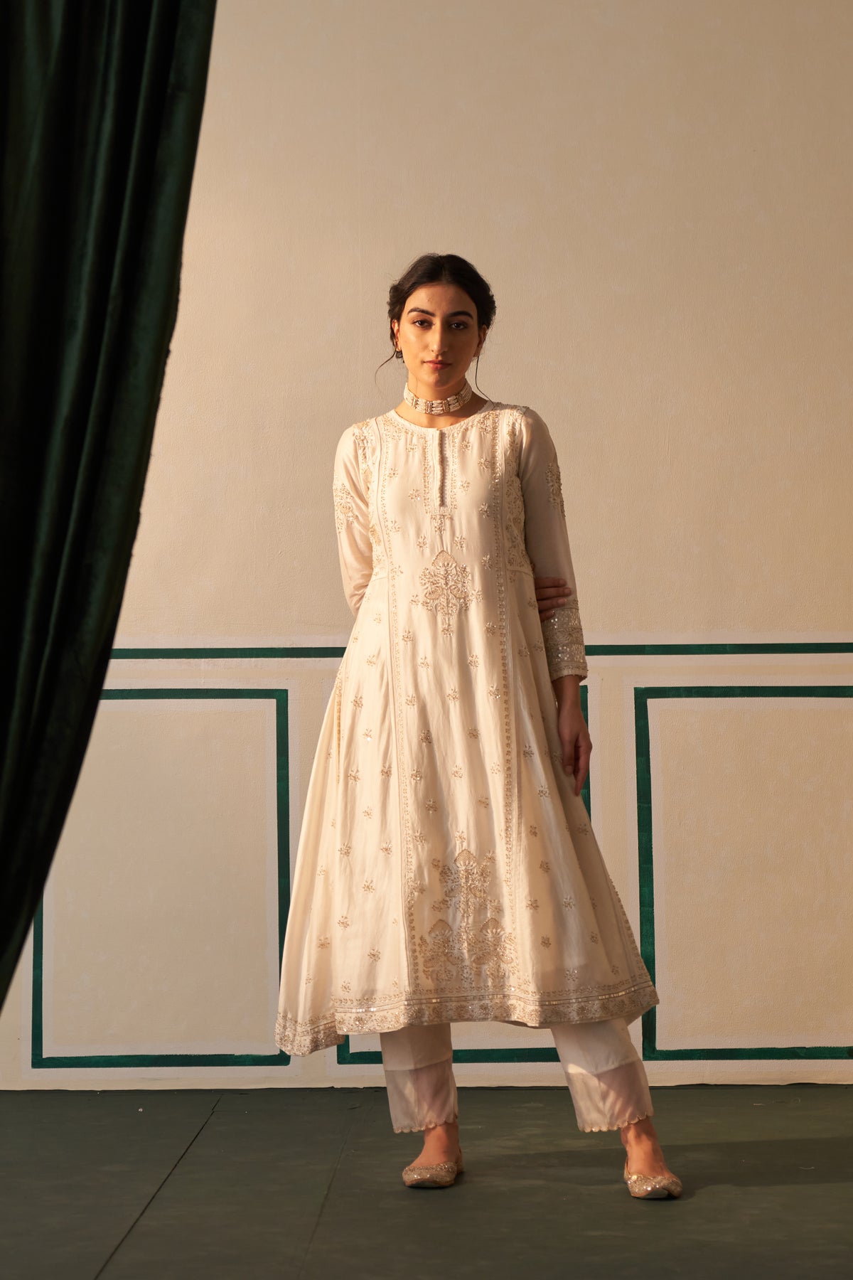 White Chanderi Chikankari  kurta set