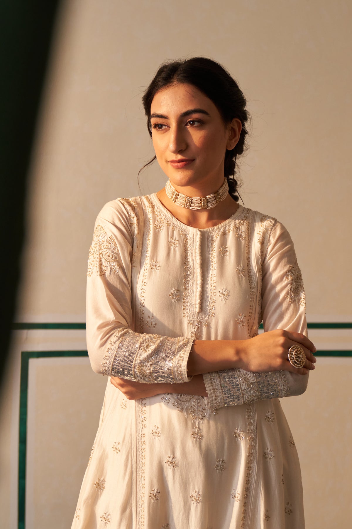 White Chanderi Chikankari  kurta set