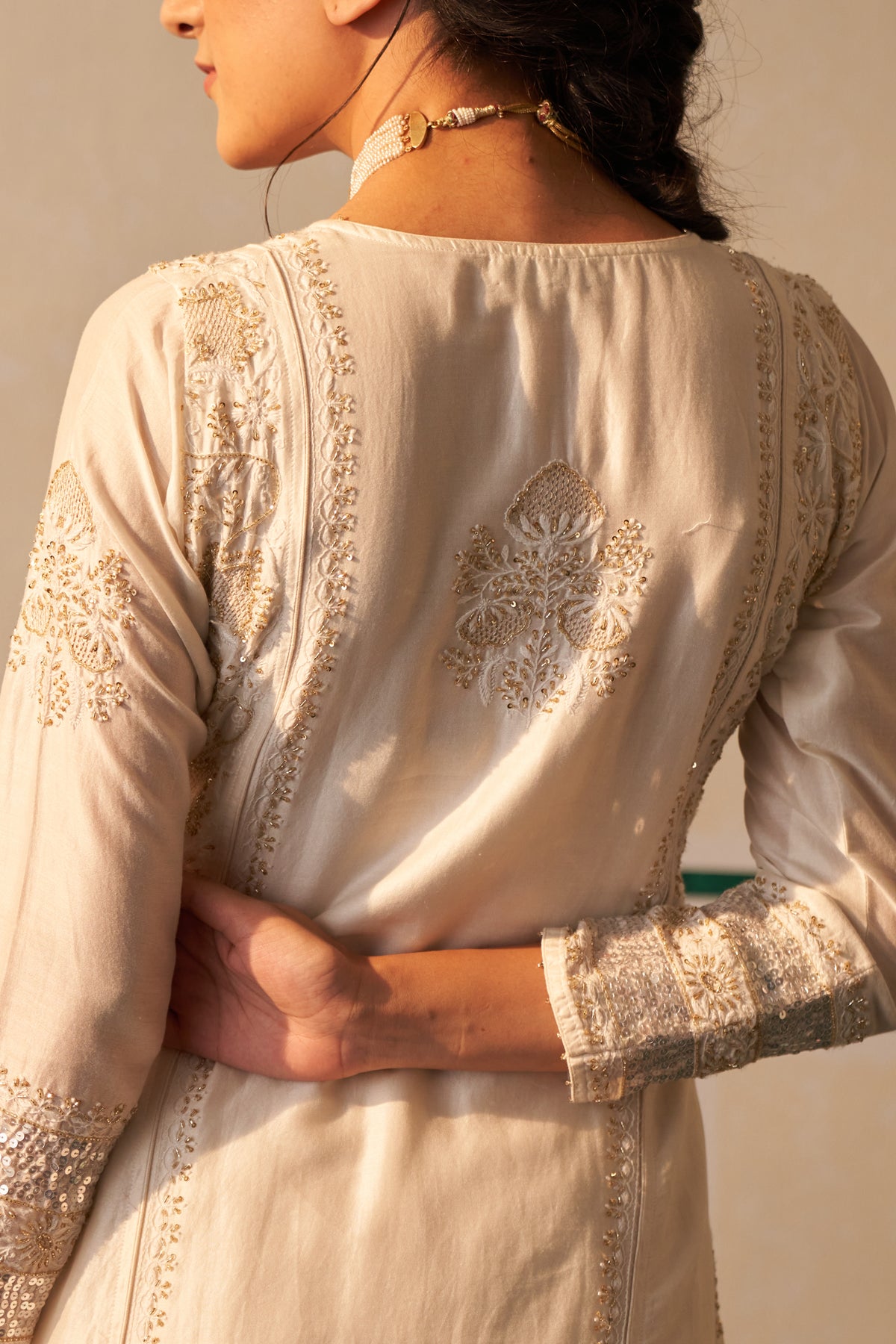 White Chanderi Chikankari  kurta set