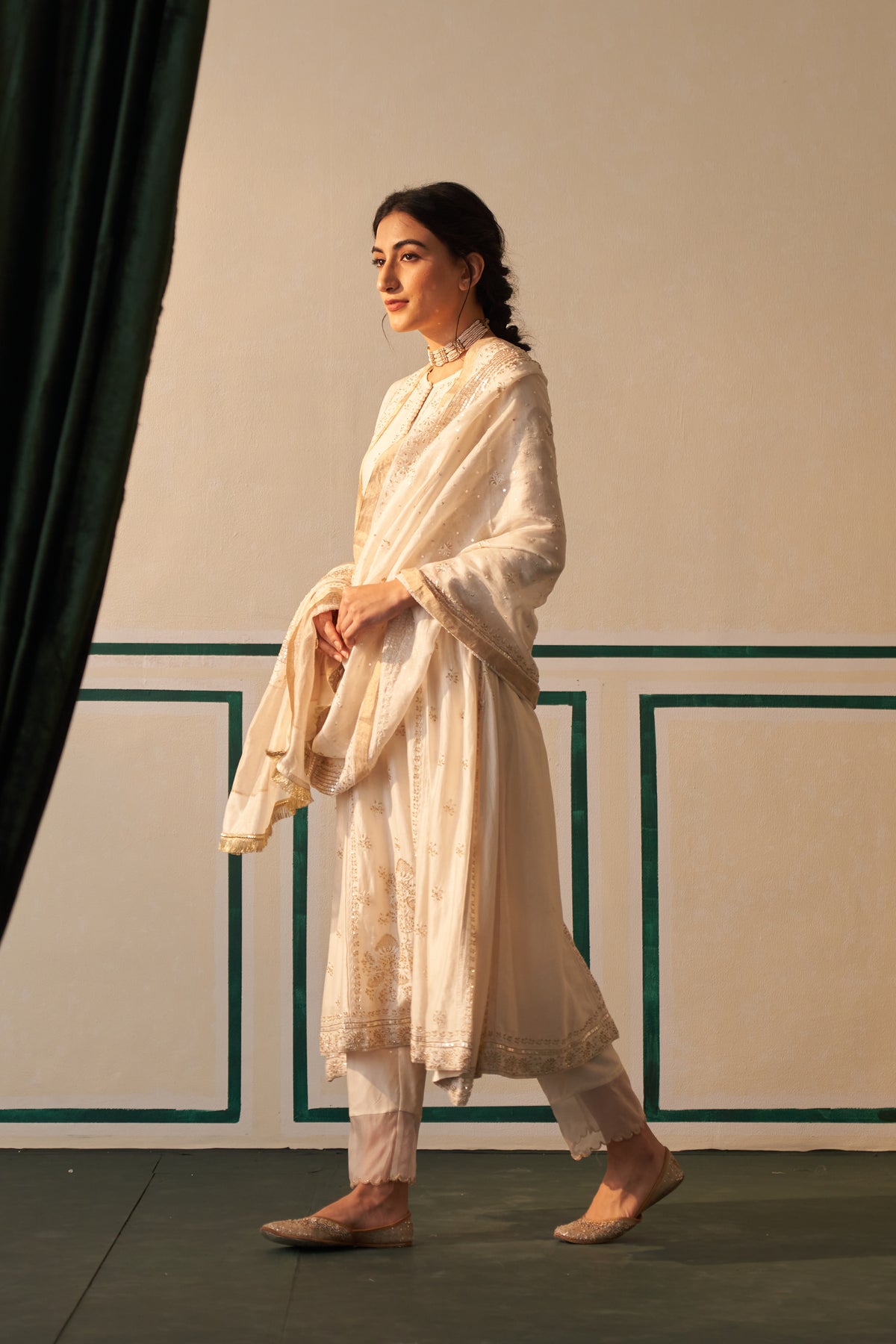 White Chanderi Chikankari  kurta set