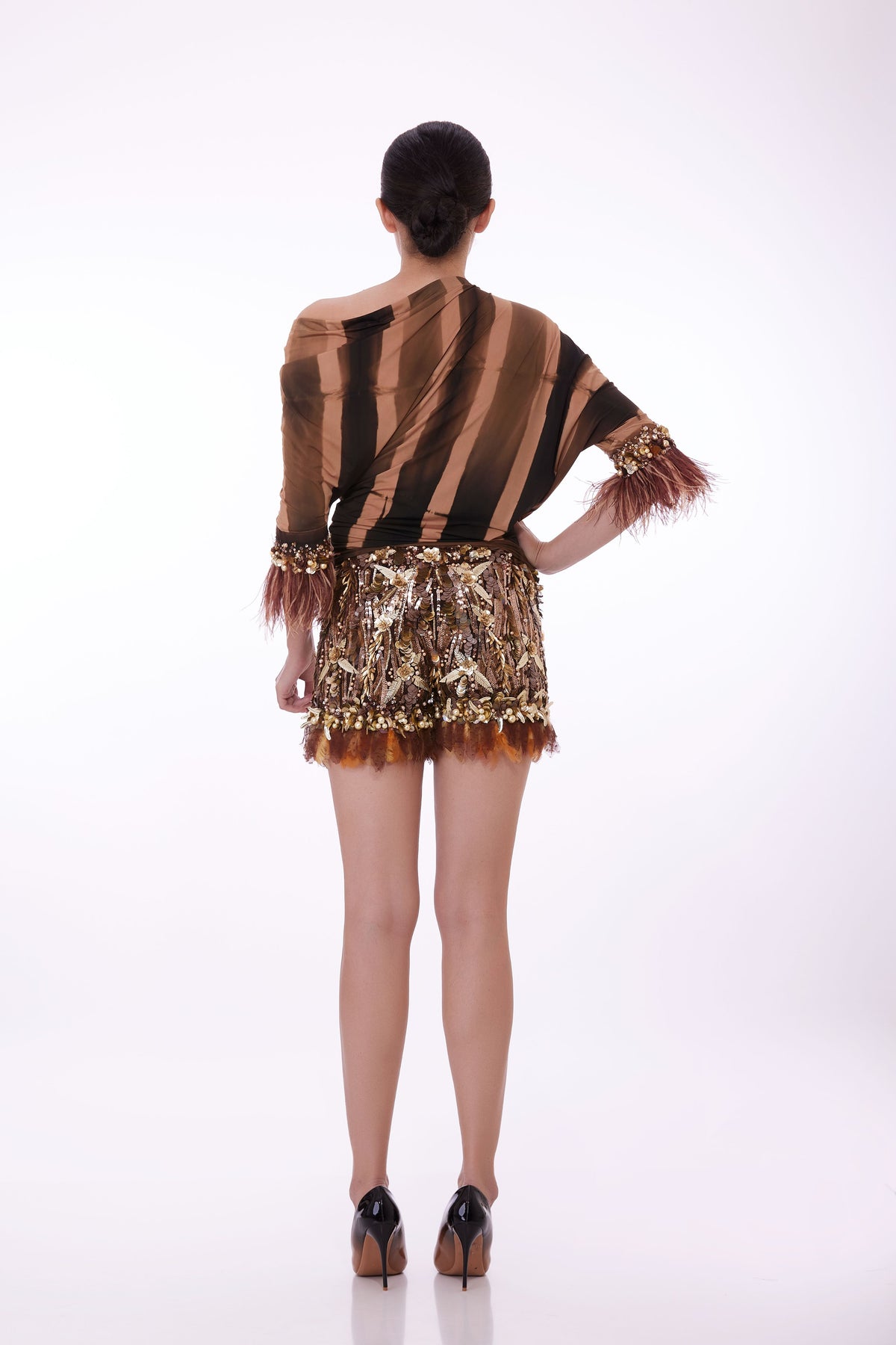 Brown Sequins Shorts