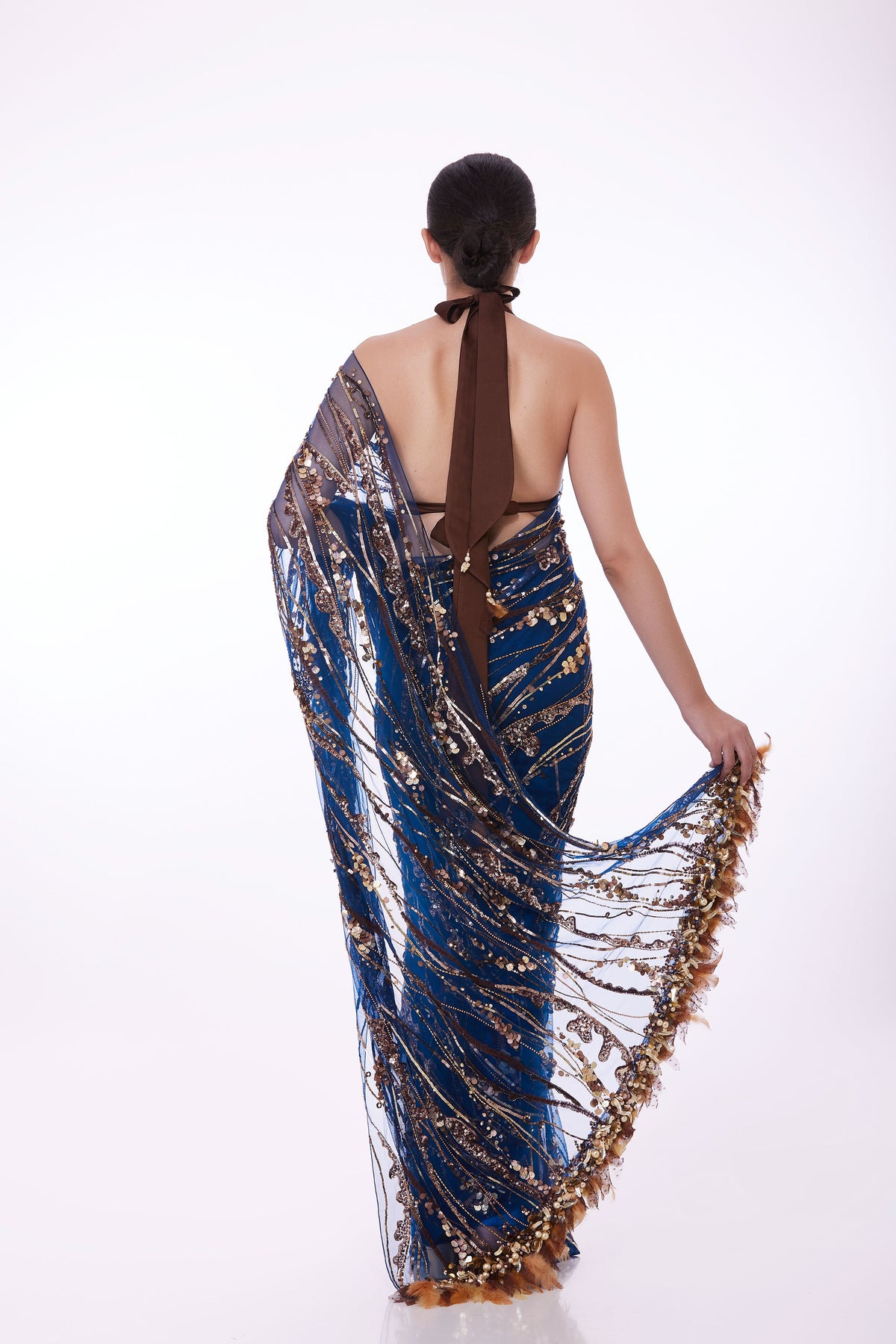 Blue Sequins Saree With Petticoat
