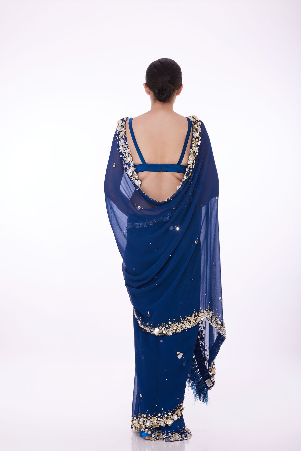 Blue Chiffon Saree With Petticoat