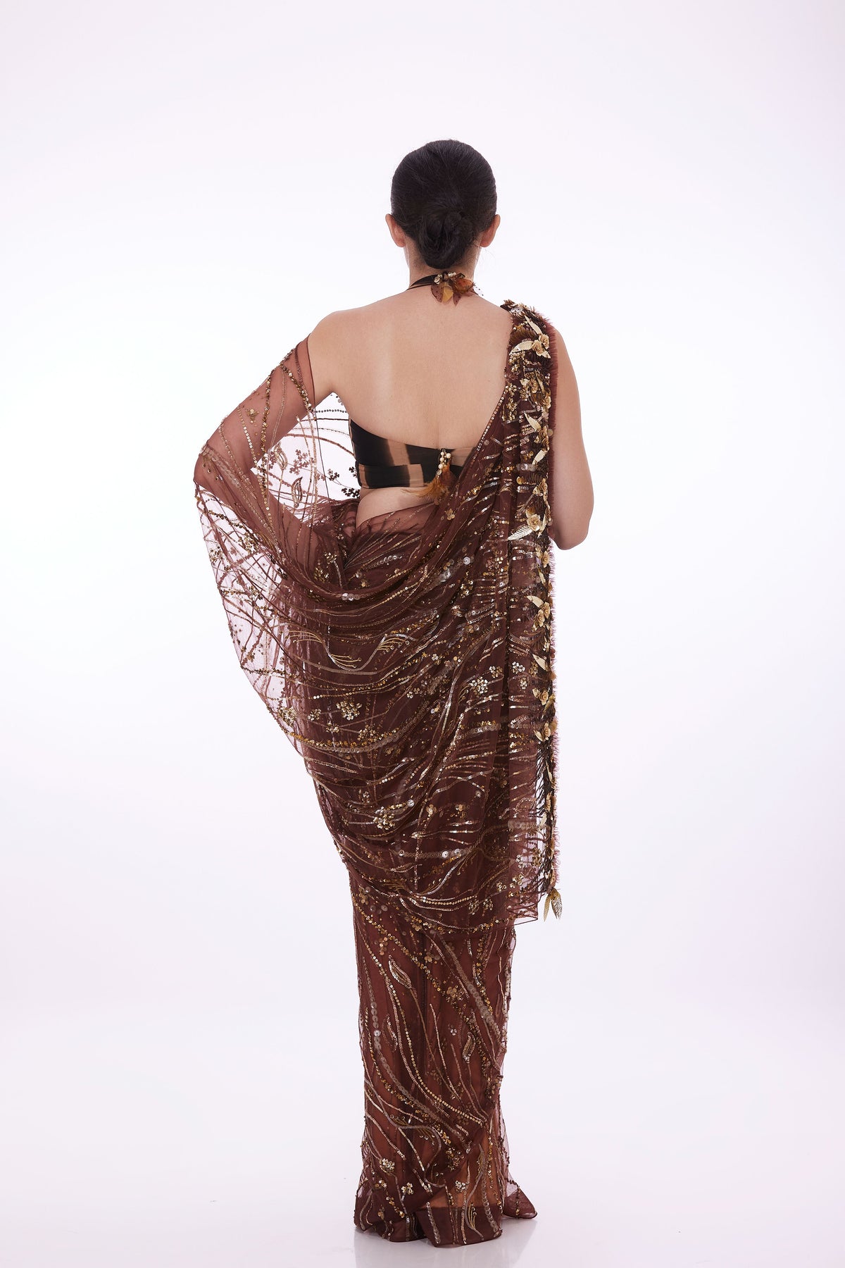 Brown Saree With Petticoat