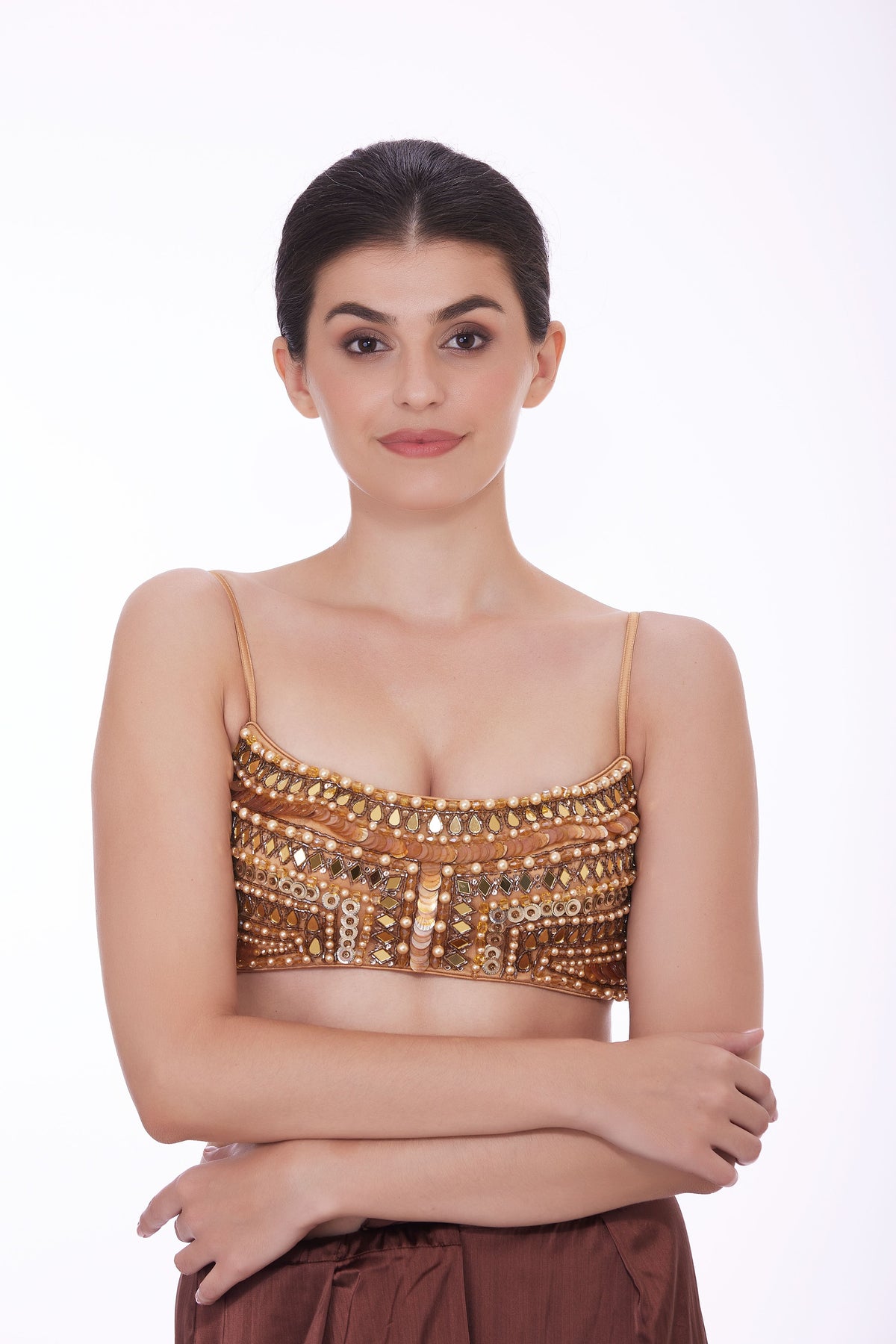 Gold Bustier With Mirror Work