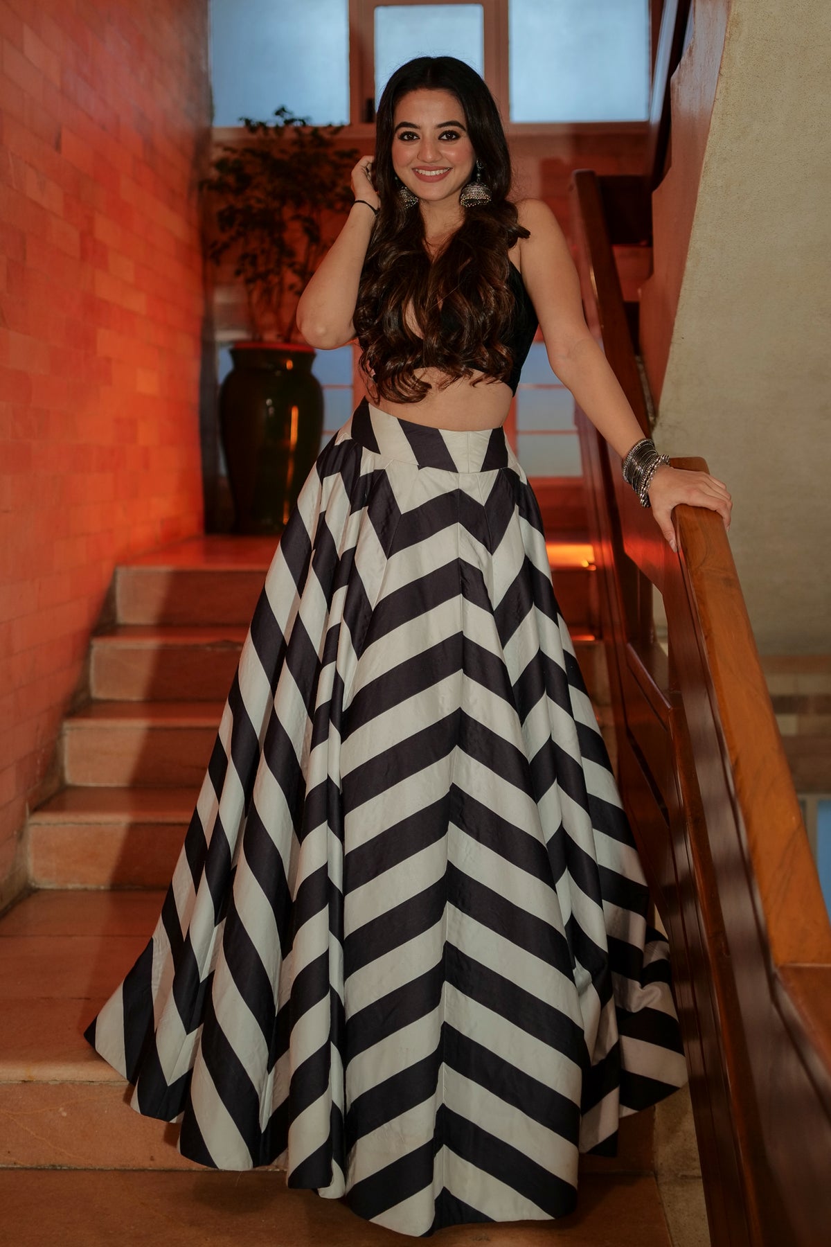 Black &amp; white chevron lehenga