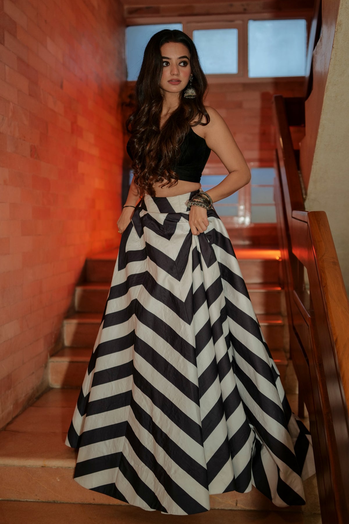 Black &amp; white chevron lehenga