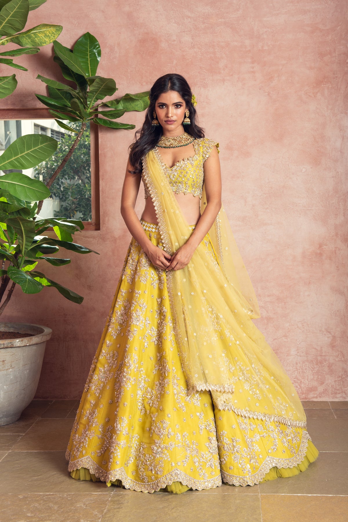 Yellow organza lehenga set