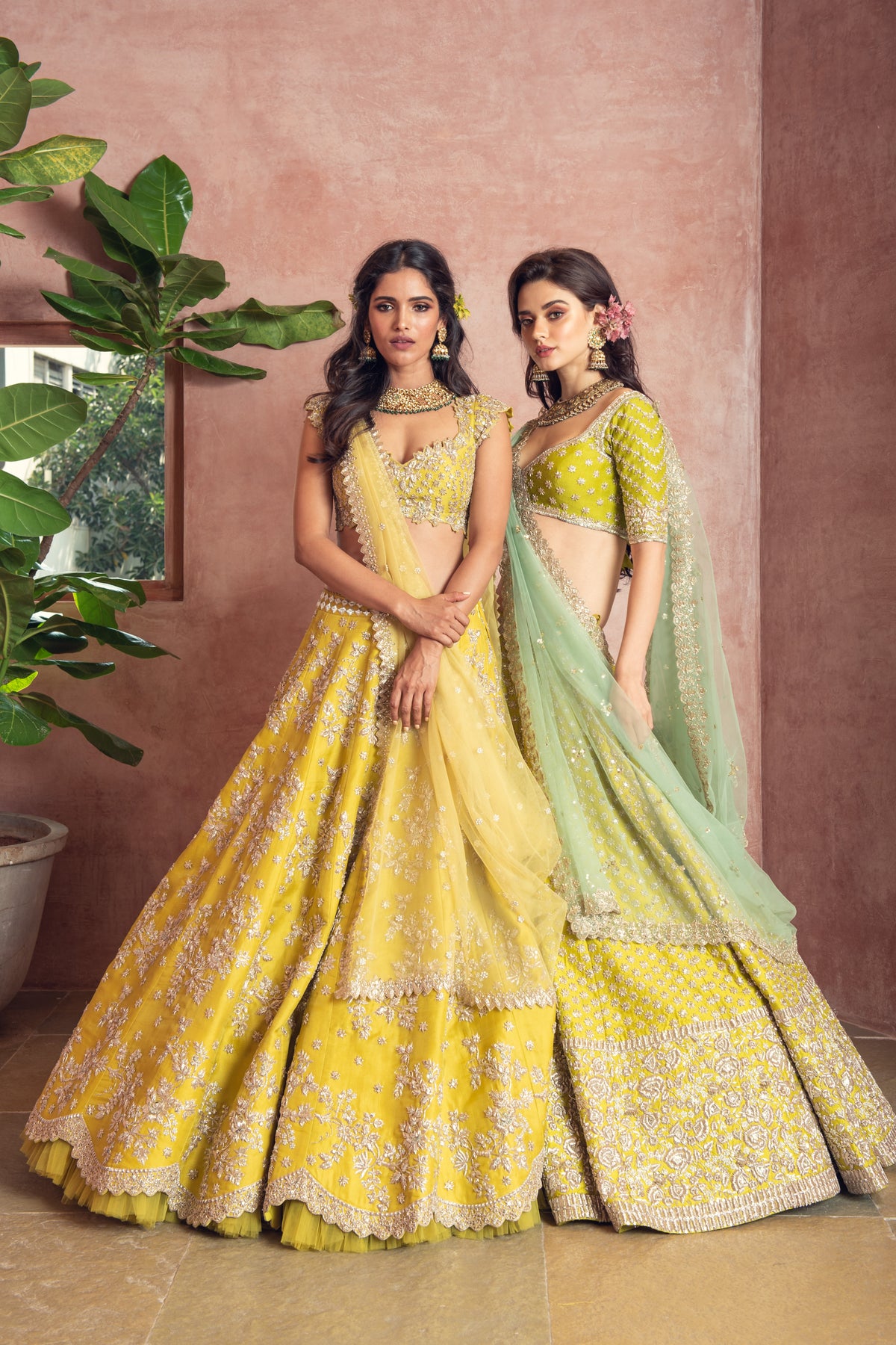 Yellow organza lehenga set