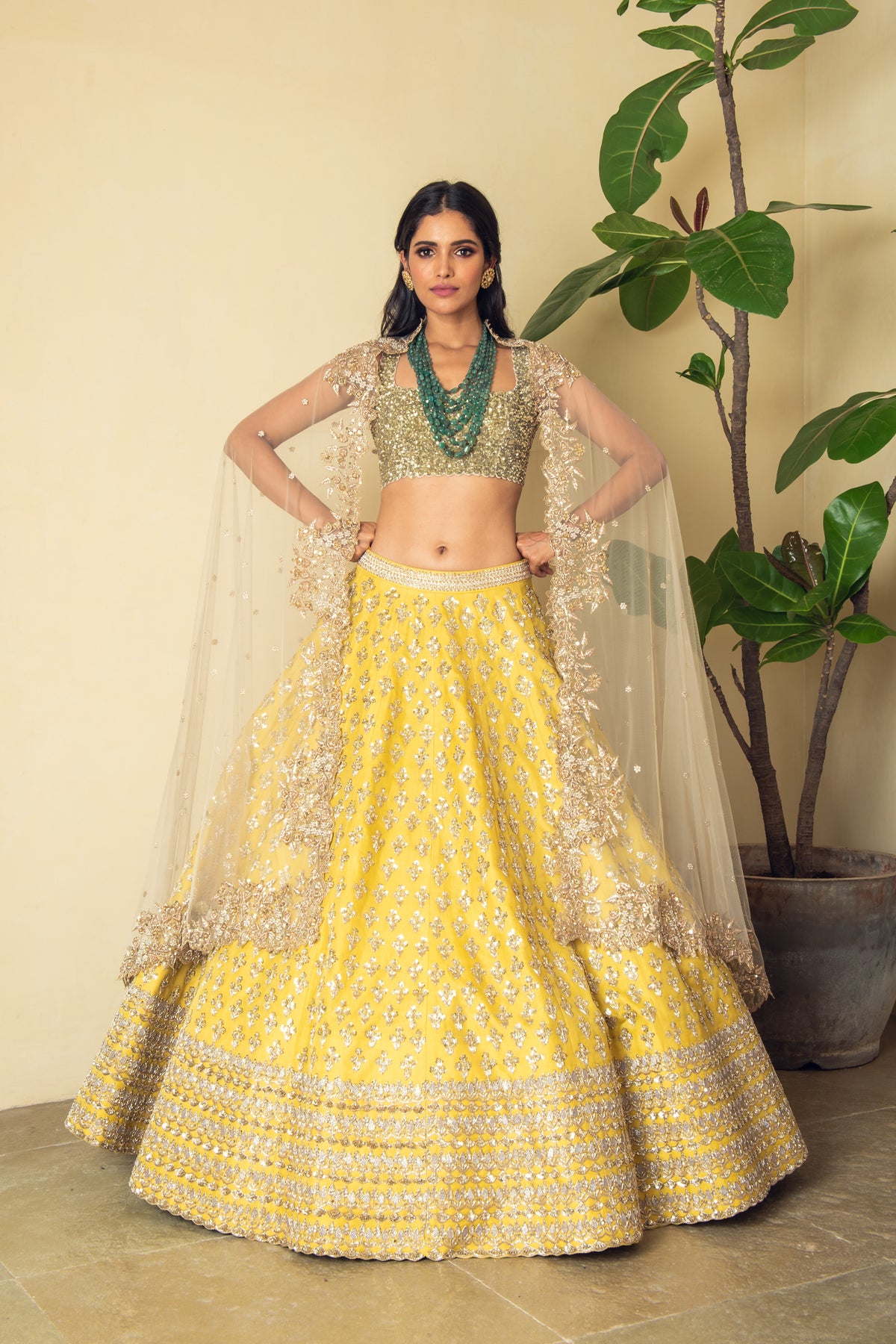 Yellow embroiderd lehenga set