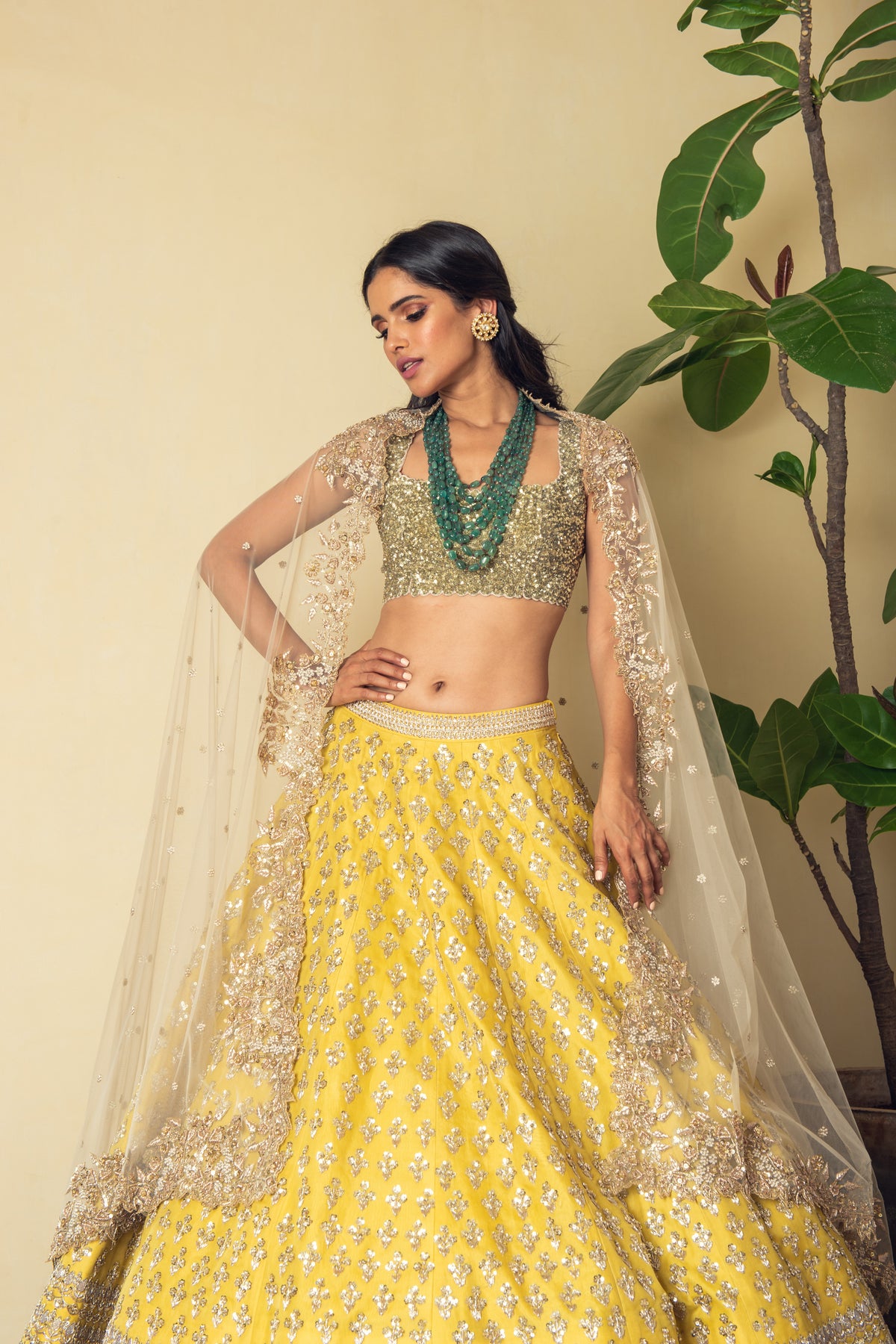 Yellow embroiderd lehenga set