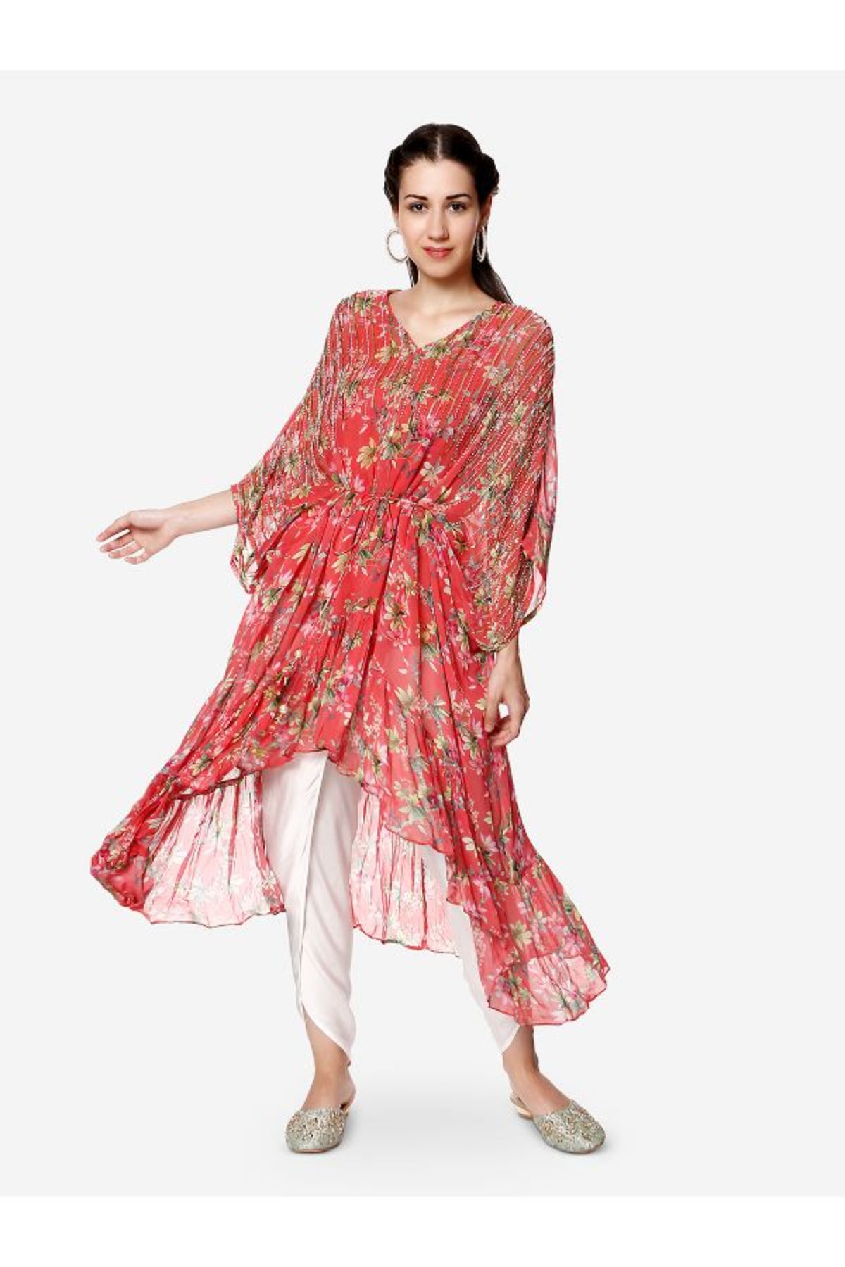 Coral printed kaftan set