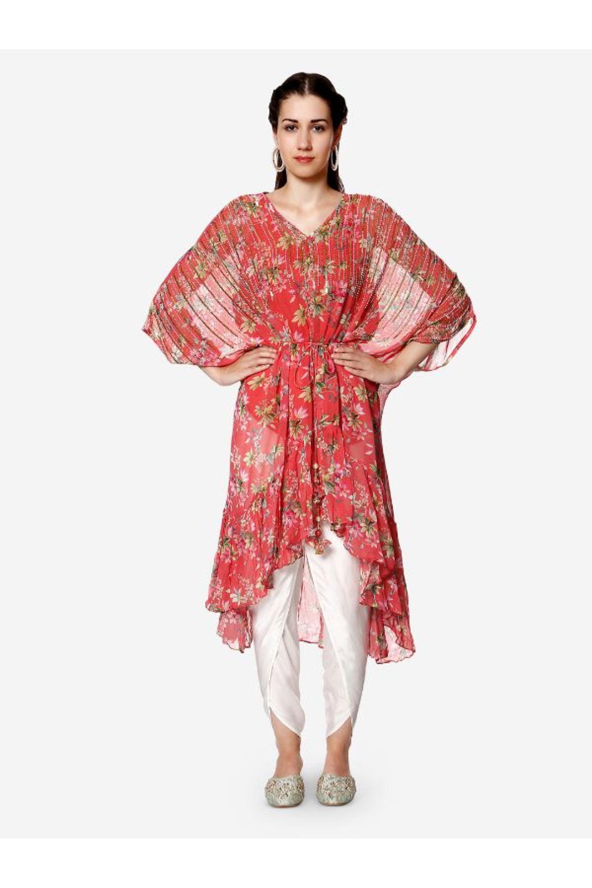 Coral printed kaftan set