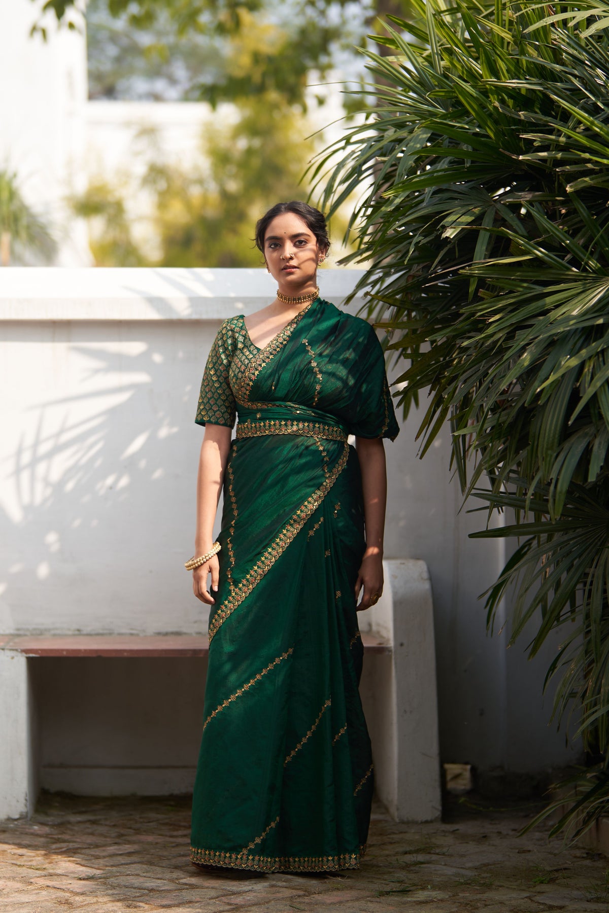 Rani Panna Saree &amp; Blouse