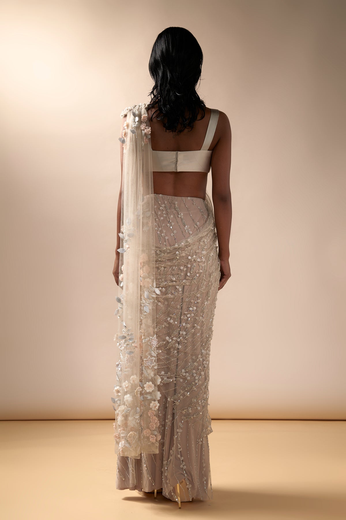 Sea Spray Saree Set in Nude