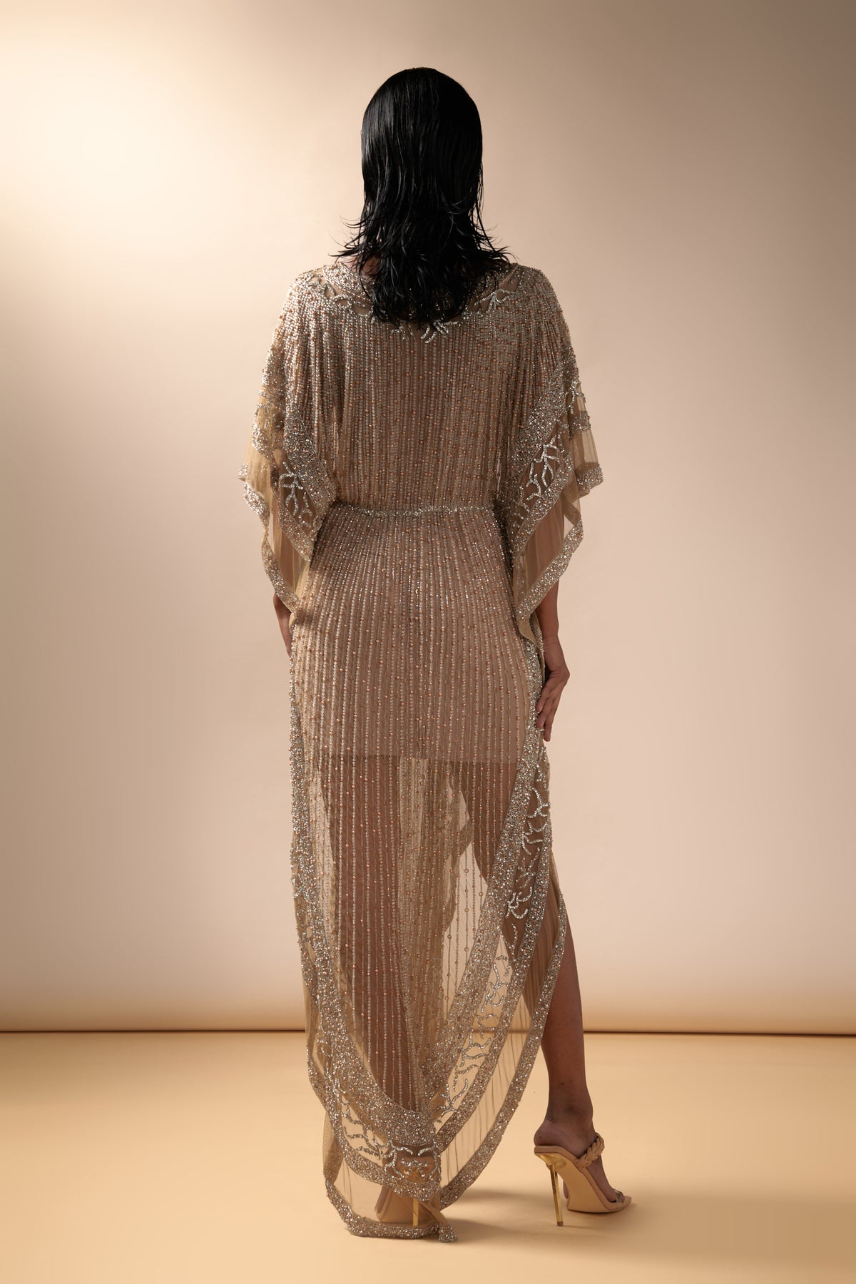 Nude Crystal Embellished Caftan