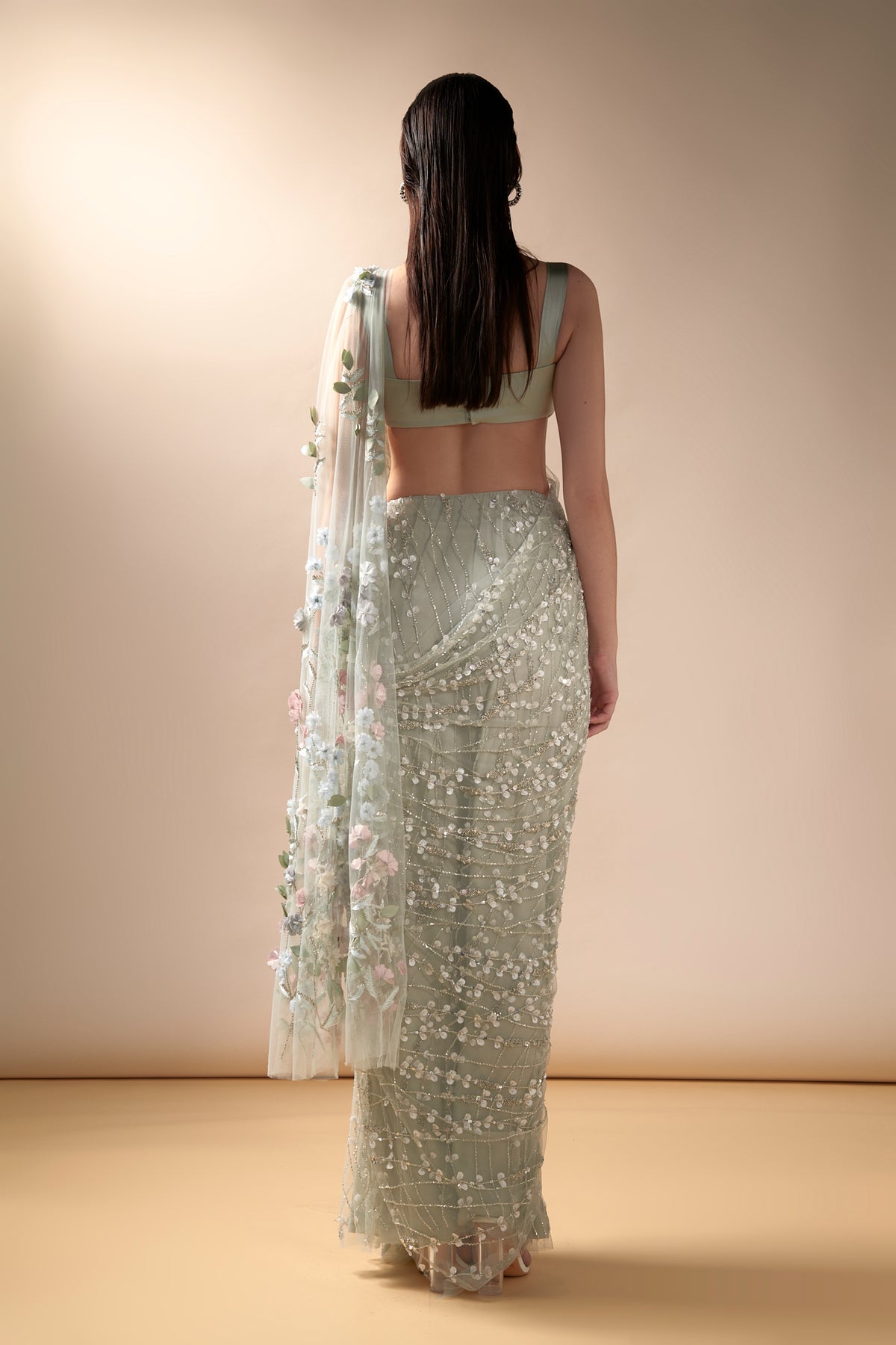 Sea Spray Saree Set in Mint