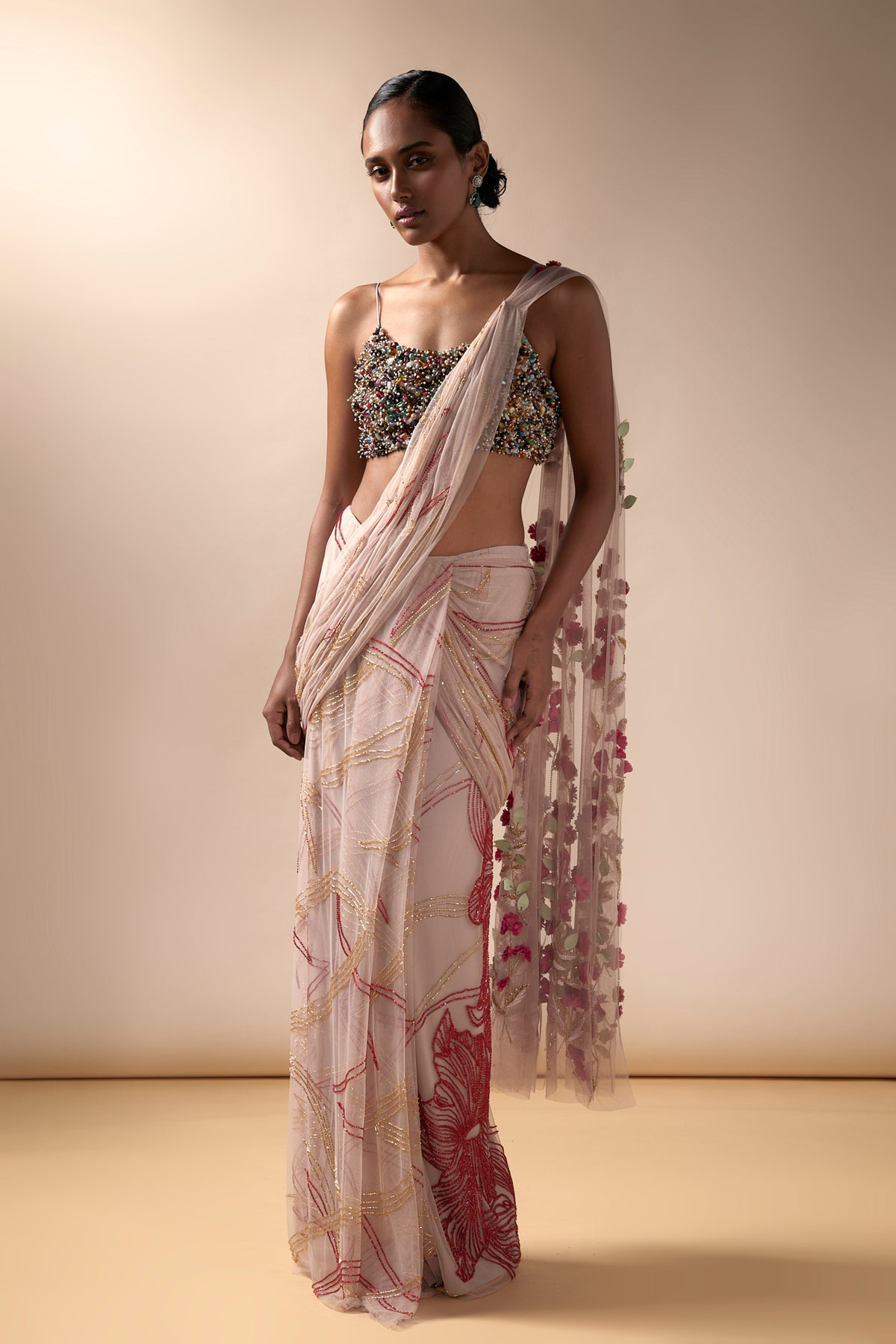 Pink Wave Saree Set