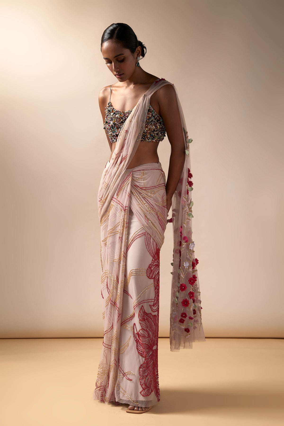 Pink Wave Saree Set