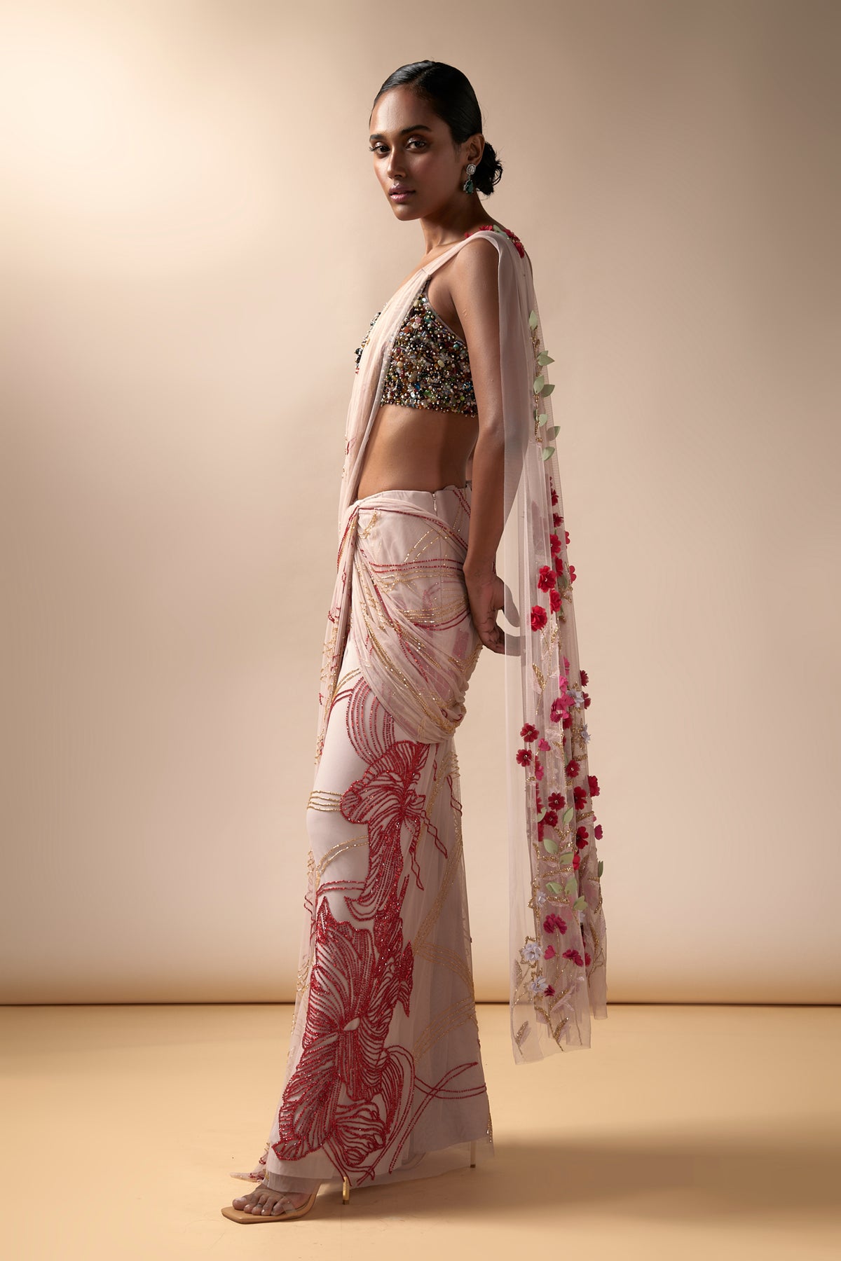 Pink Wave Saree Set