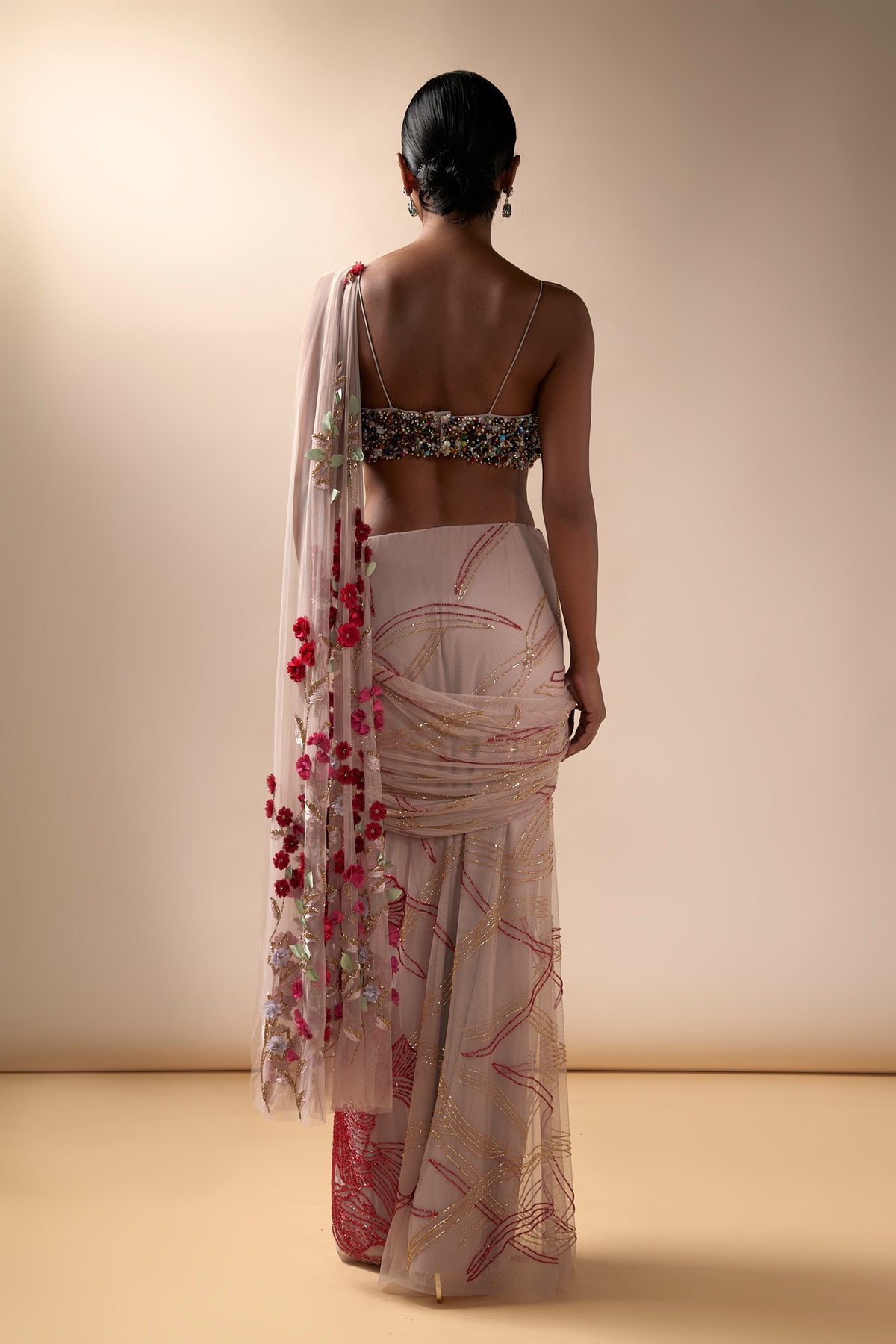 Pink Wave Saree Set