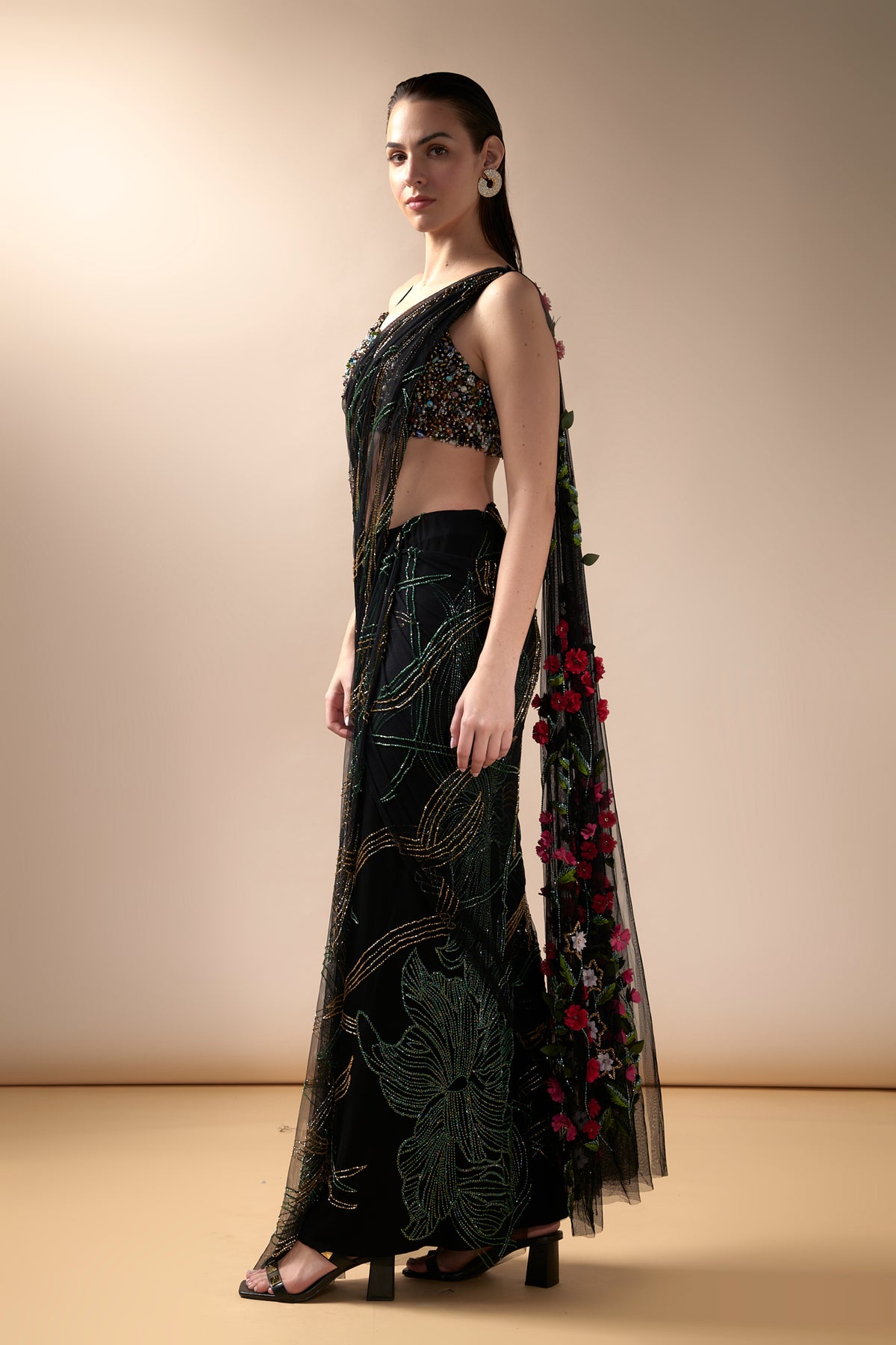 Black Wave Saree Set