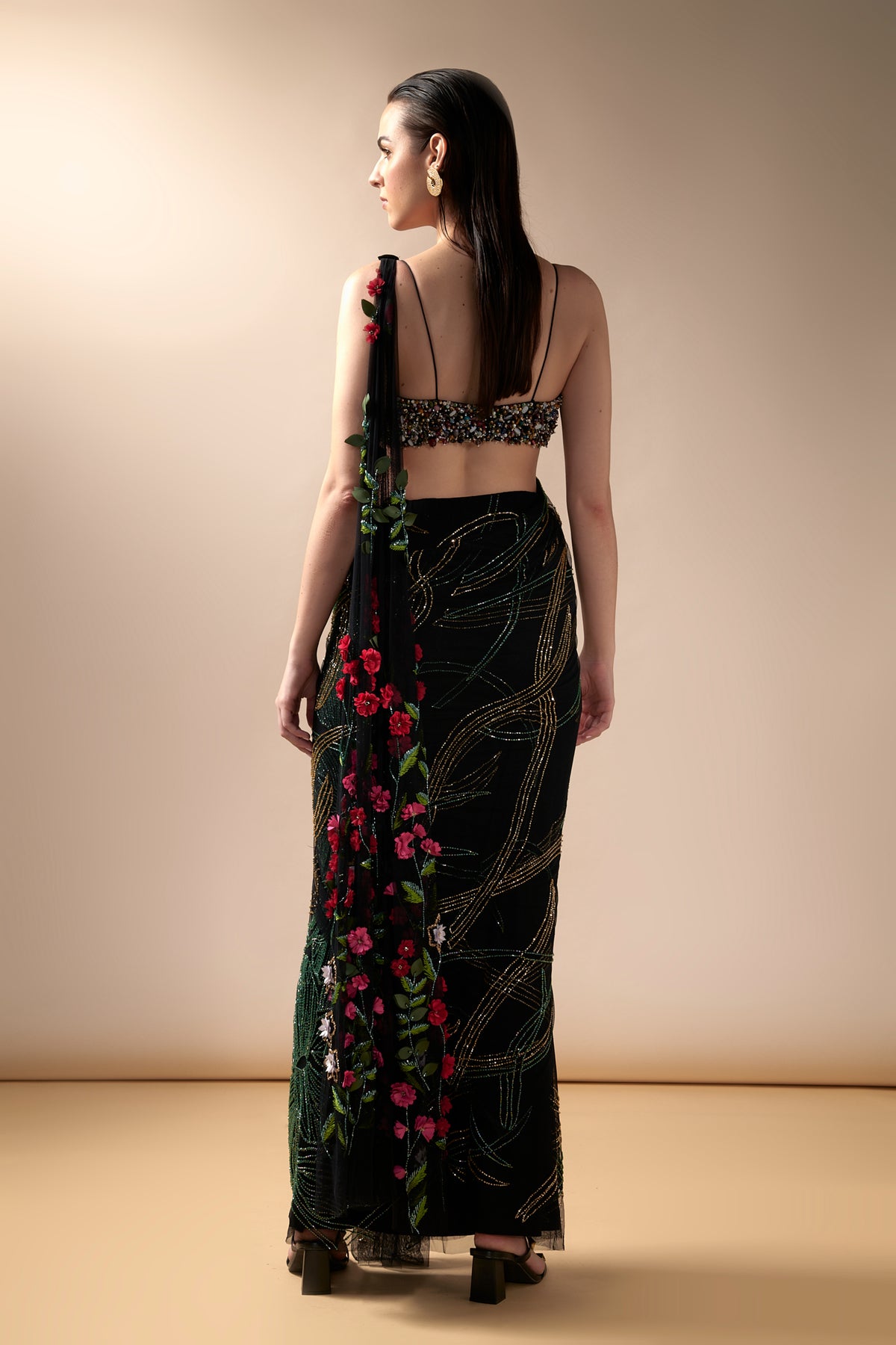 Black Wave Saree Set