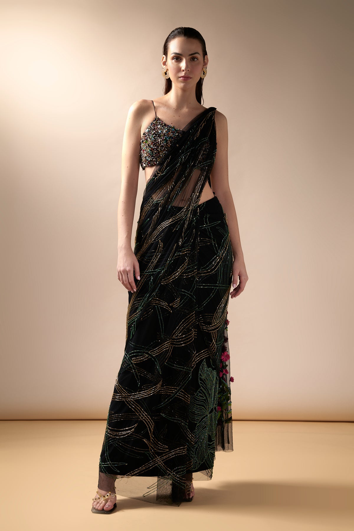 Black Wave Saree Set