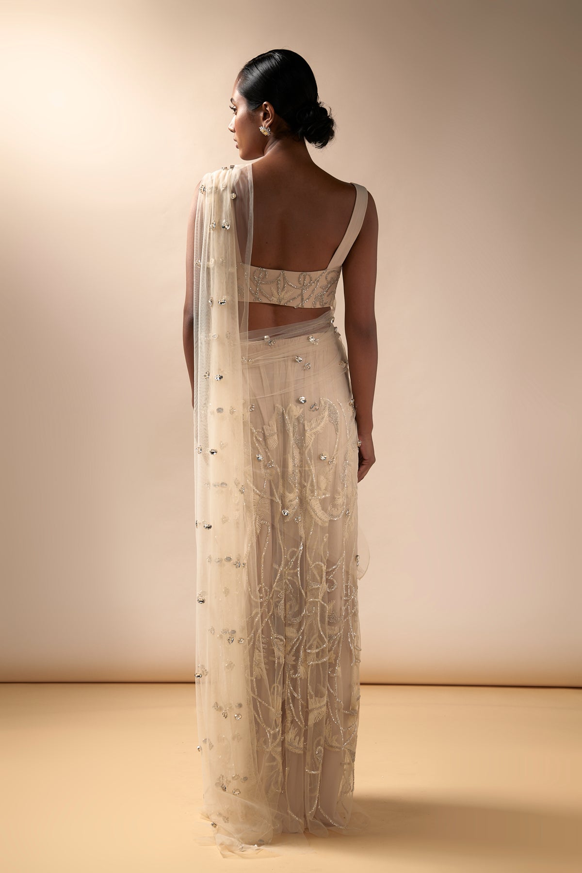 Champagne Tulle Saree Set